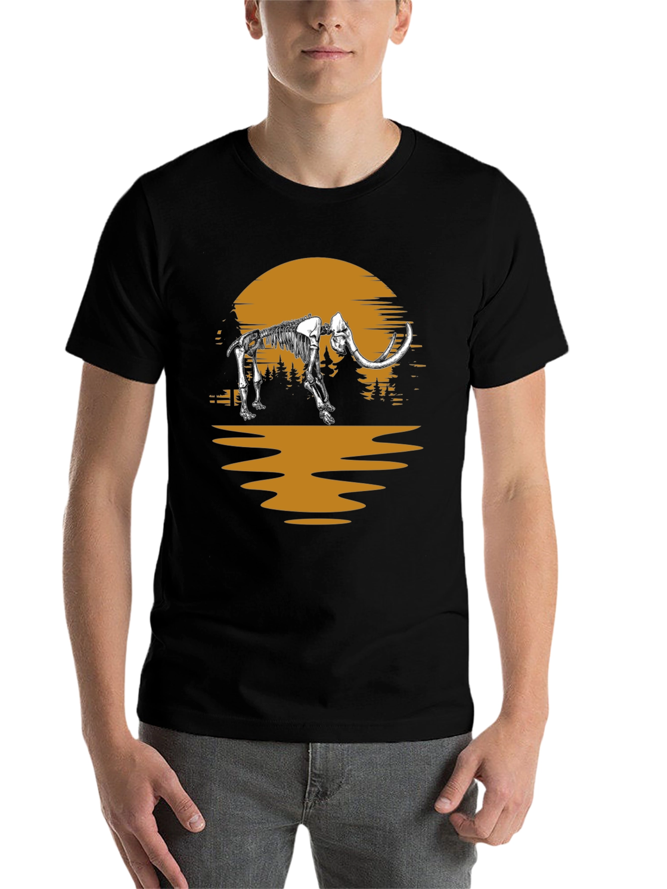 Black Mammoth Skeleton Sunset Graphic Tee - Unique Print view 7