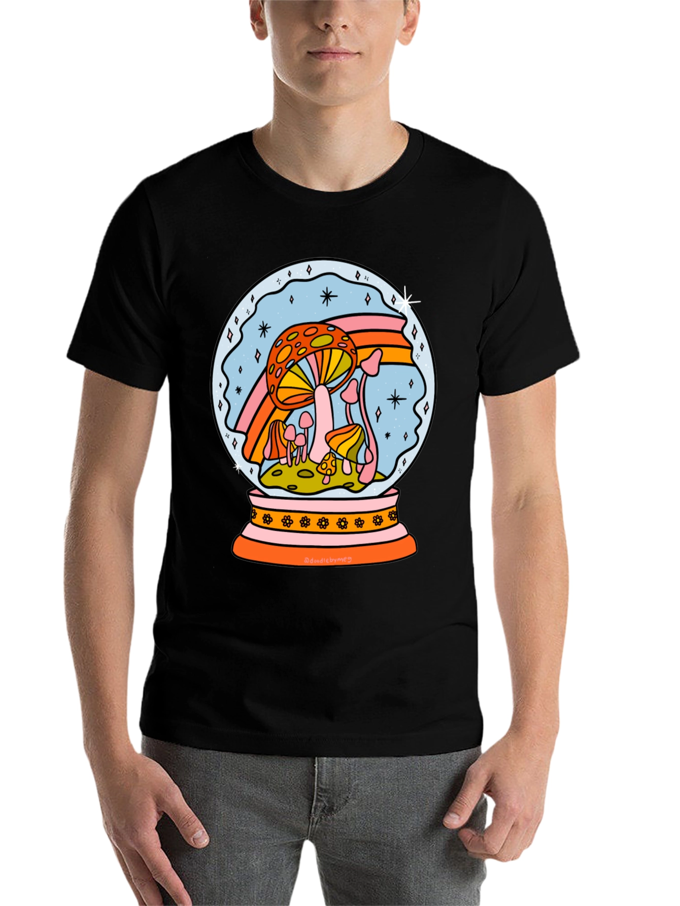 Black Mushroom Snow Globe Graphic Tee - Black view 7