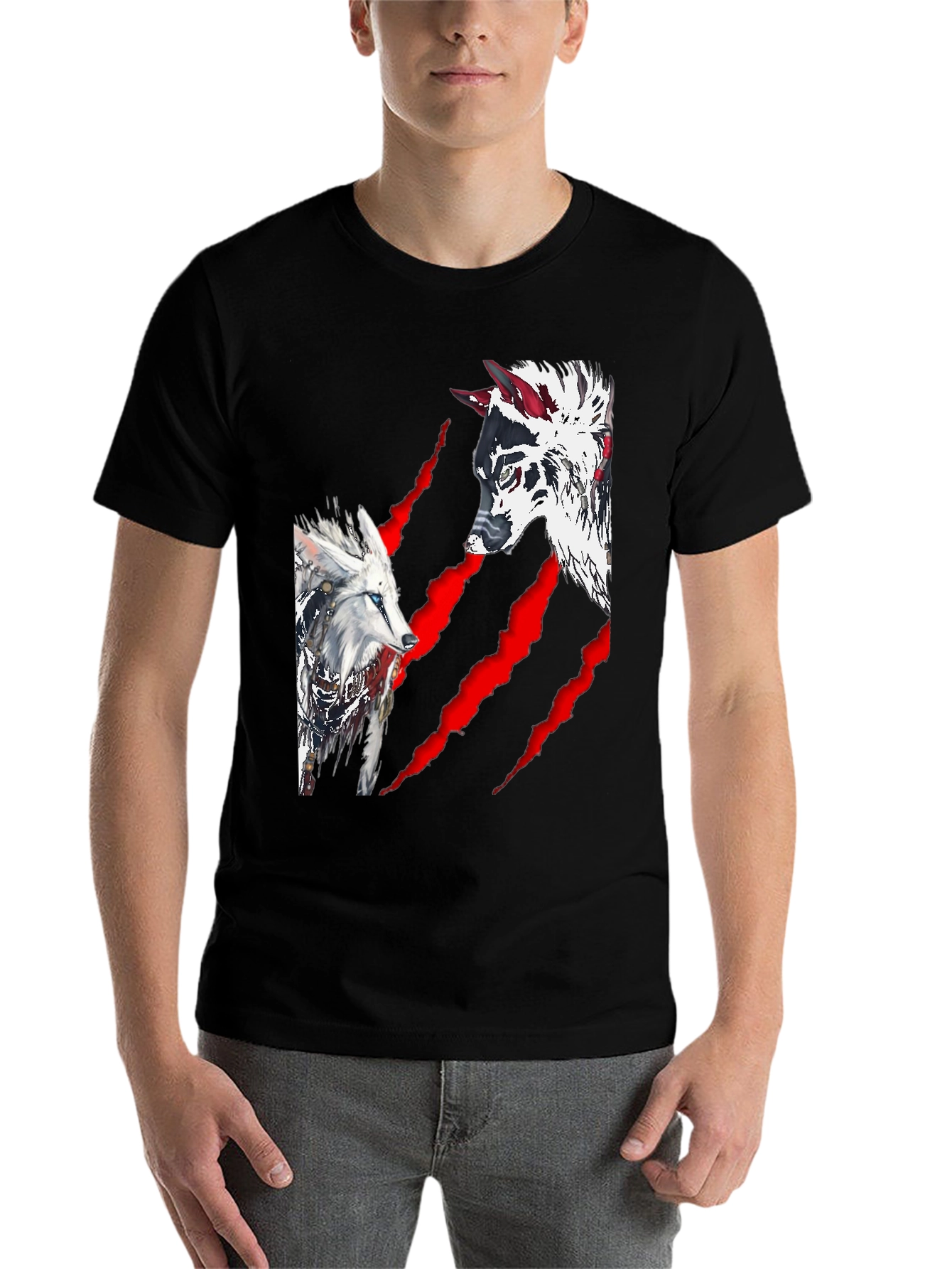 Black Wolf Graphic Print Crew Neck T-Shirt view 7