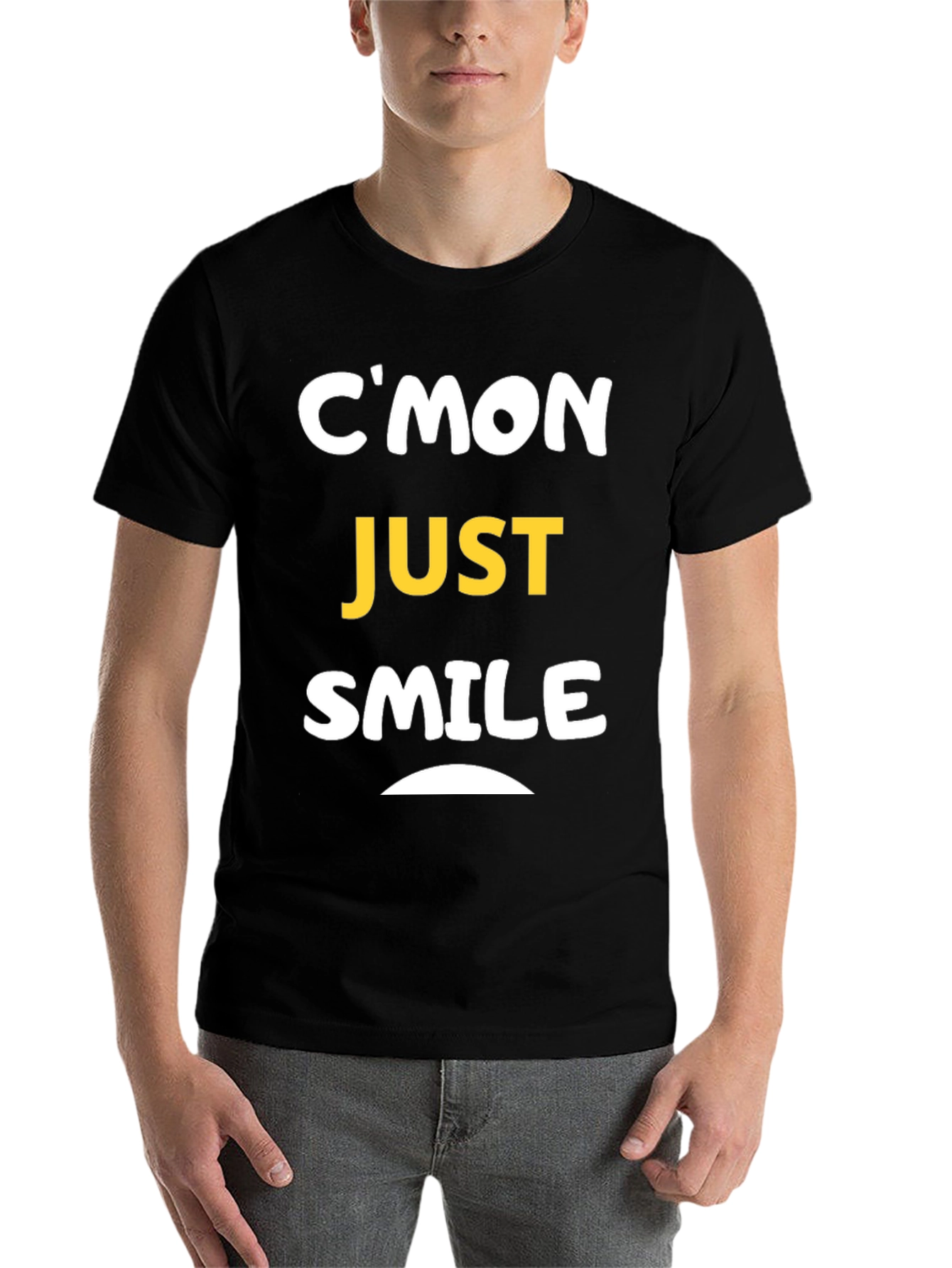 Black C'mon Just Smile Graphic Tee - Black Cotton Comfort view 7