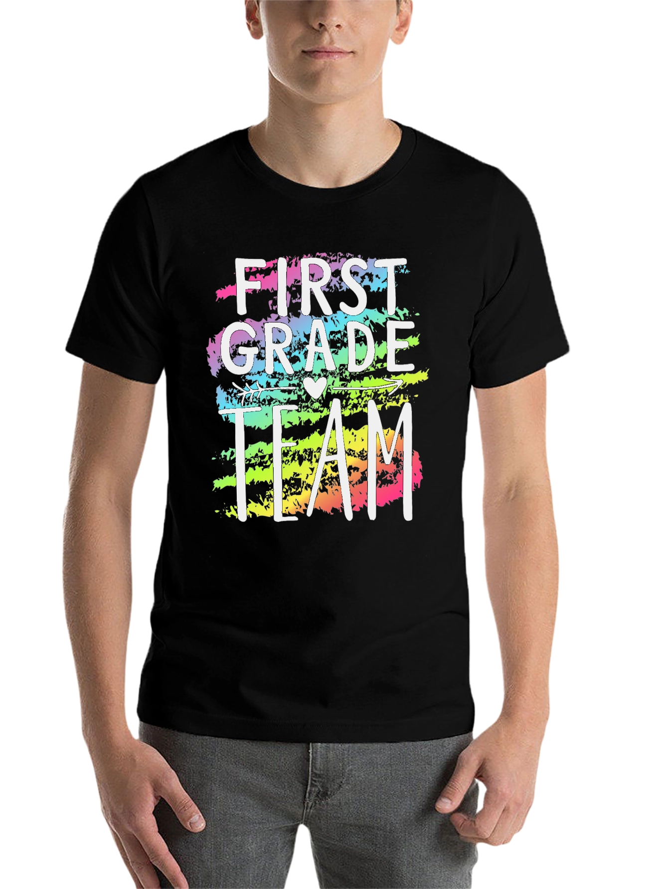 Black First Grade Team Teacher T-Shirt - Colorful Design view 7
