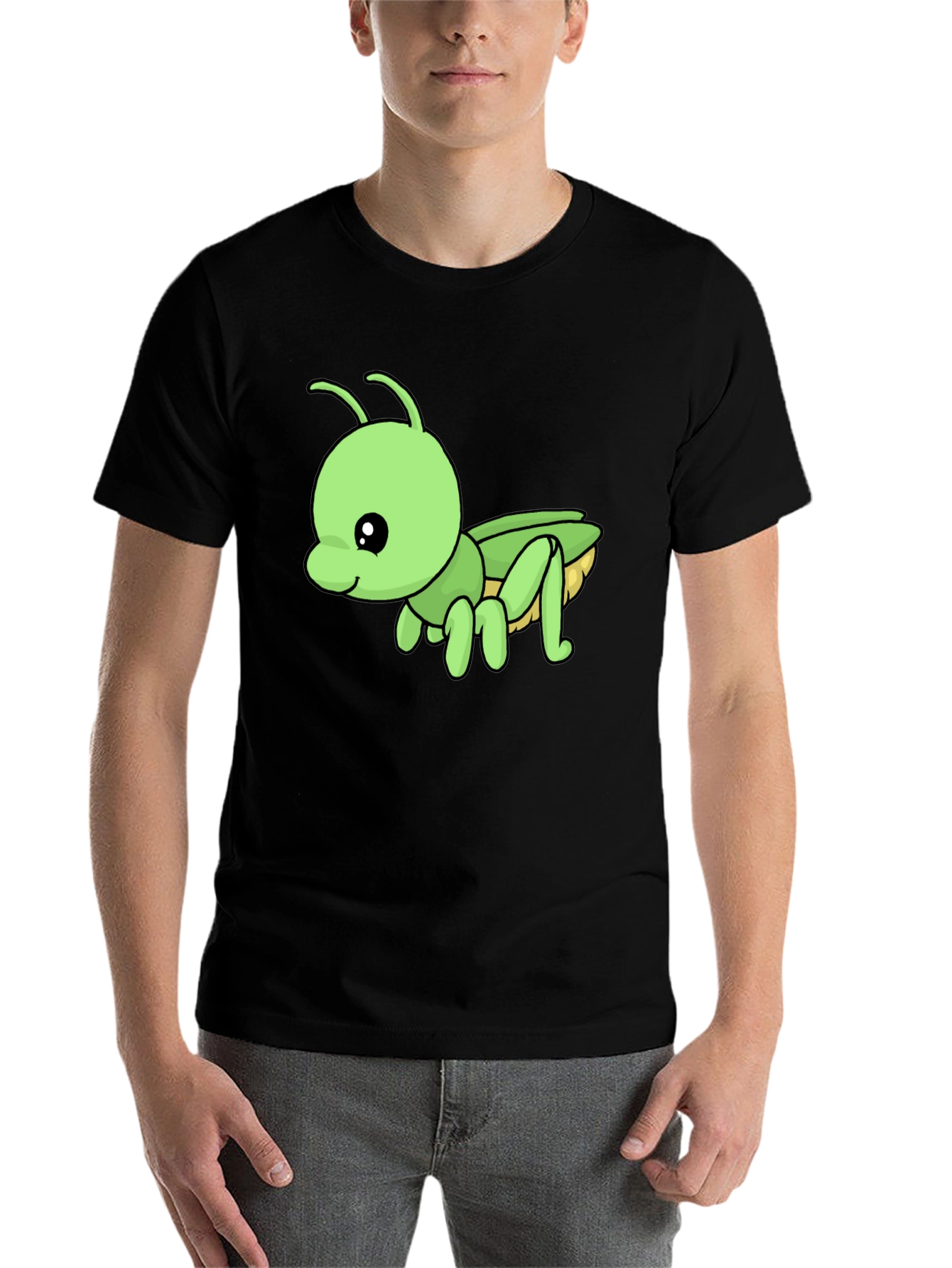 Black Cute Green Cartoon Insect Black T-Shirt view 7