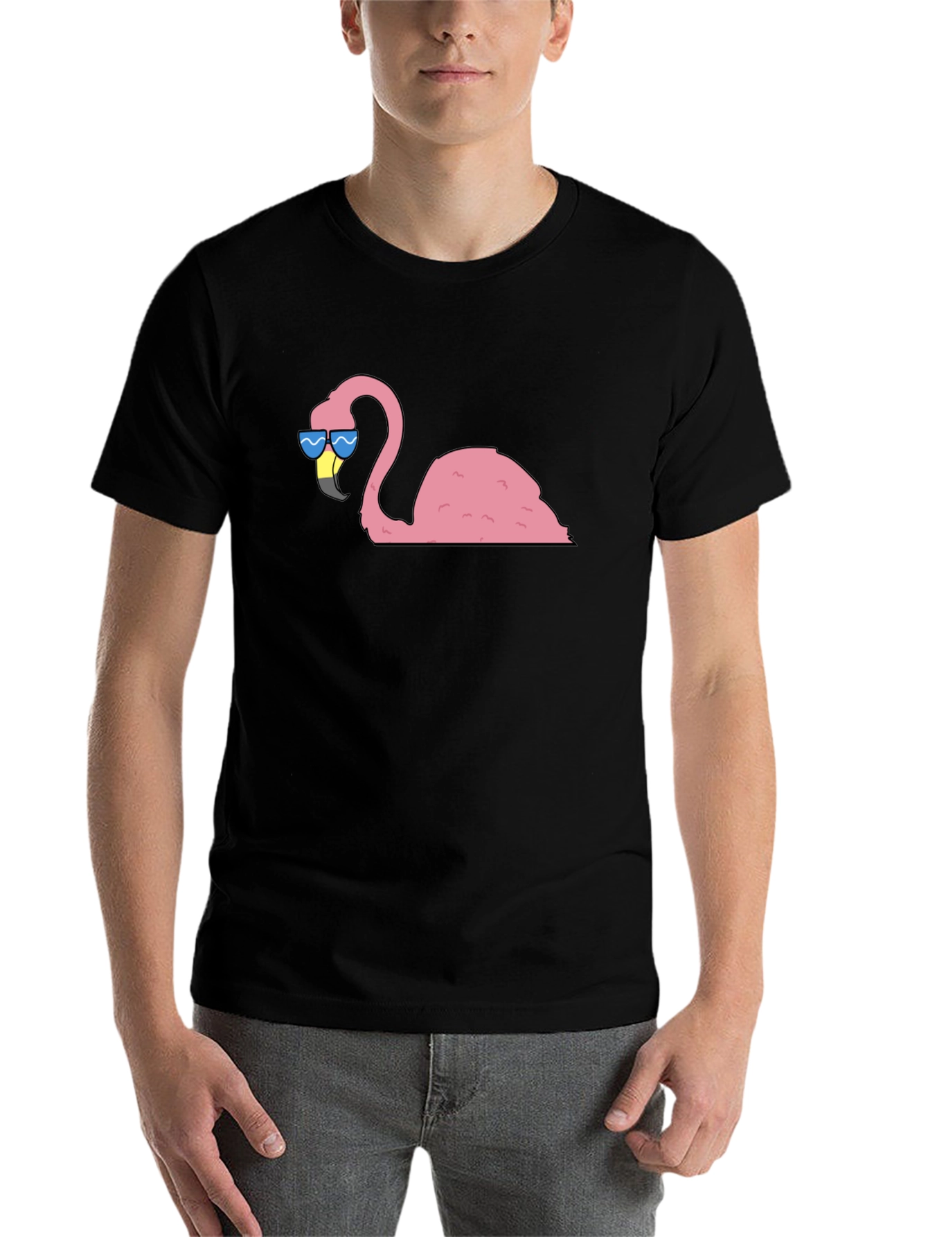 Black Cool Flamingo Graphic Tee - Black Cotton T-Shirt view 7