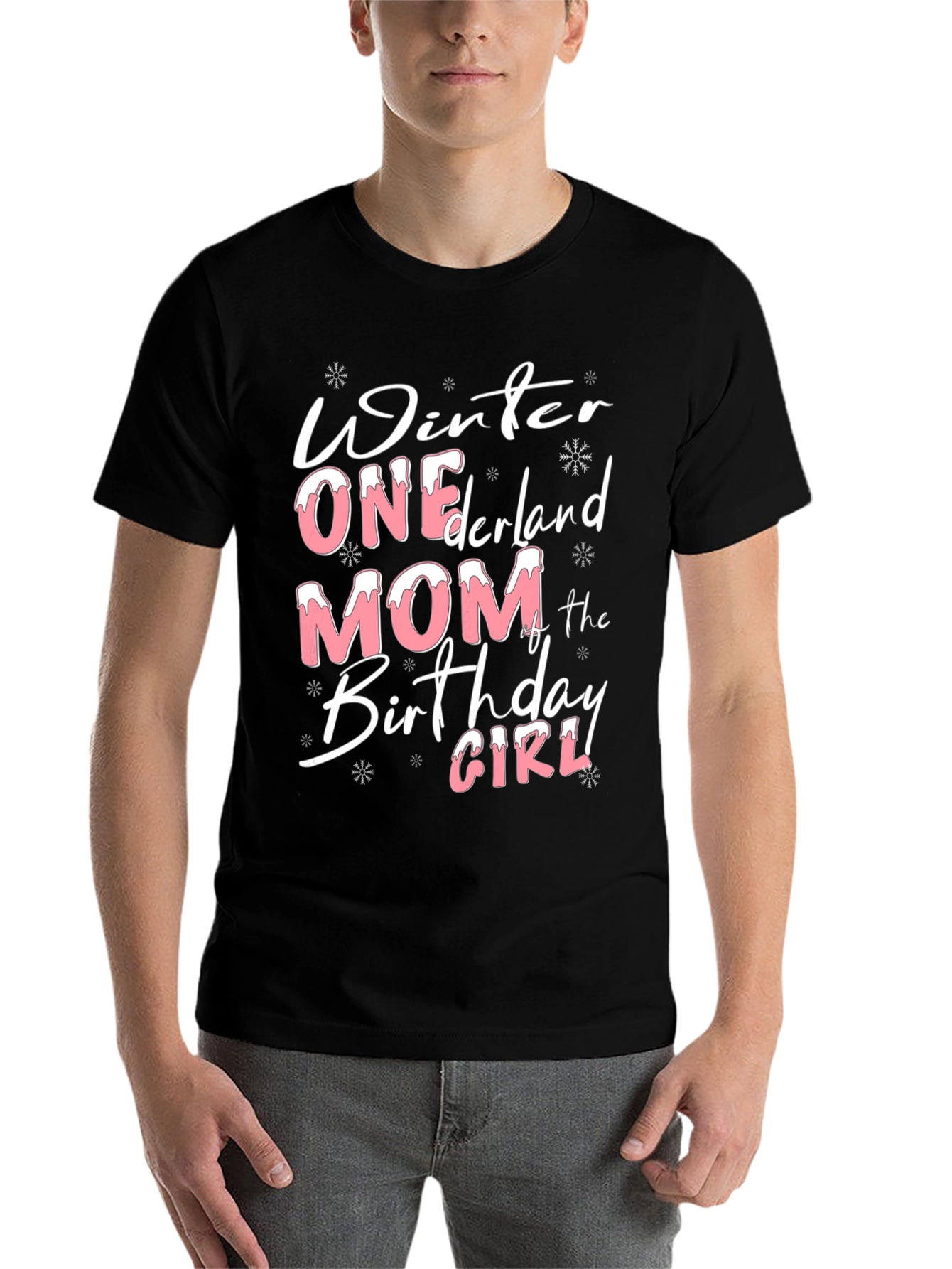 Black Winter ONEderland Mom Birthday Girl T-Shirt view 7