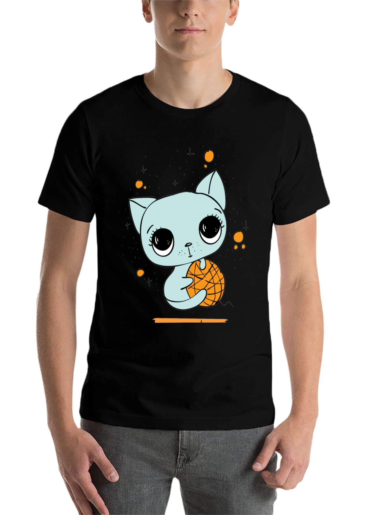 Black Cute Cat with Basketball Graphic T-Shirt view 7