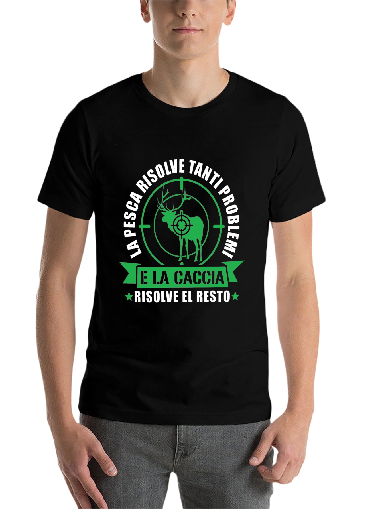 Black Fishing & Hunting T-Shirt: Problem Solver Tee view 7
