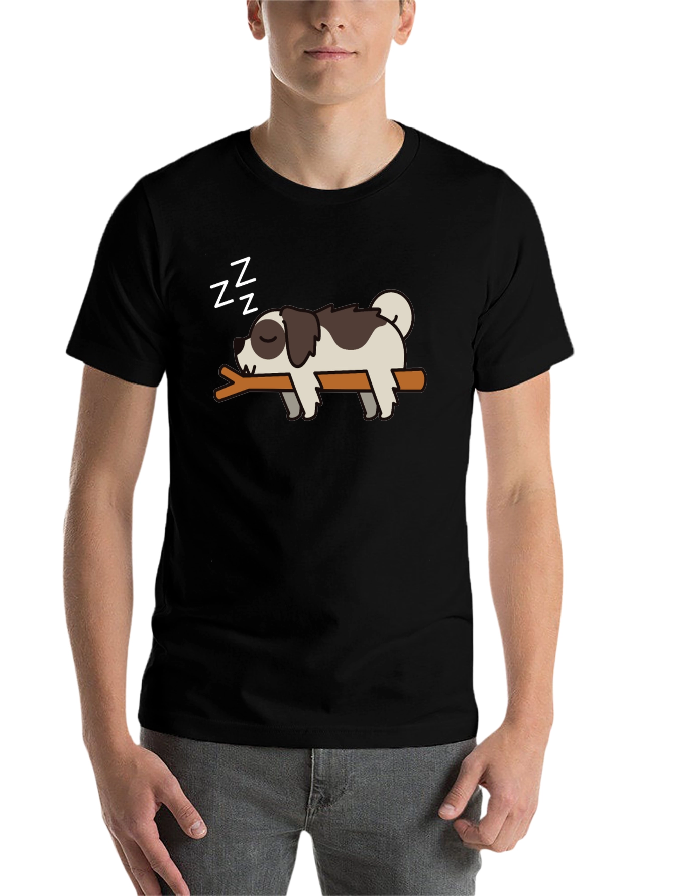 Black Cute Sleeping Dog T-Shirt - Men's Black Tee view 7