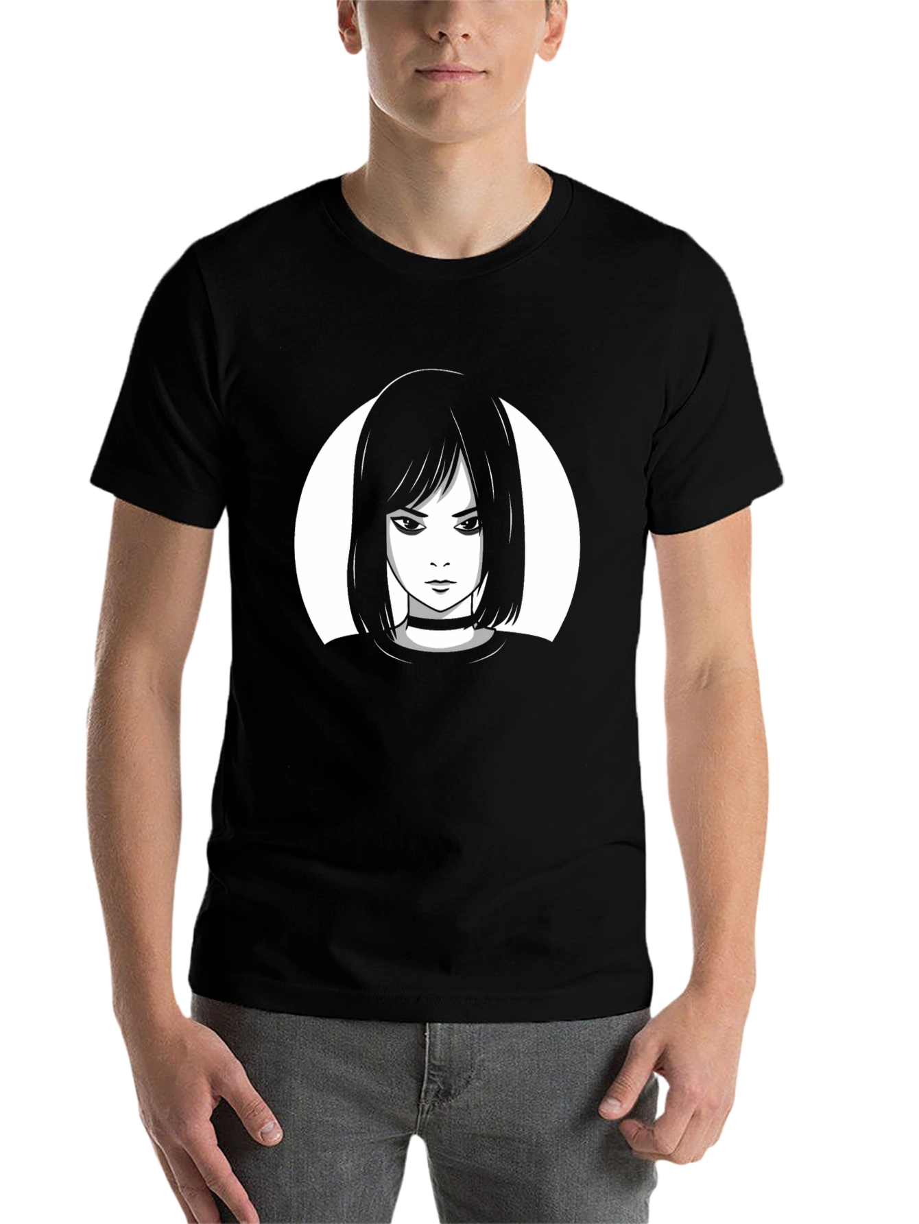 Black Edgy Anime Girl Graphic Tee - Black Cotton Blend Shirt view 7