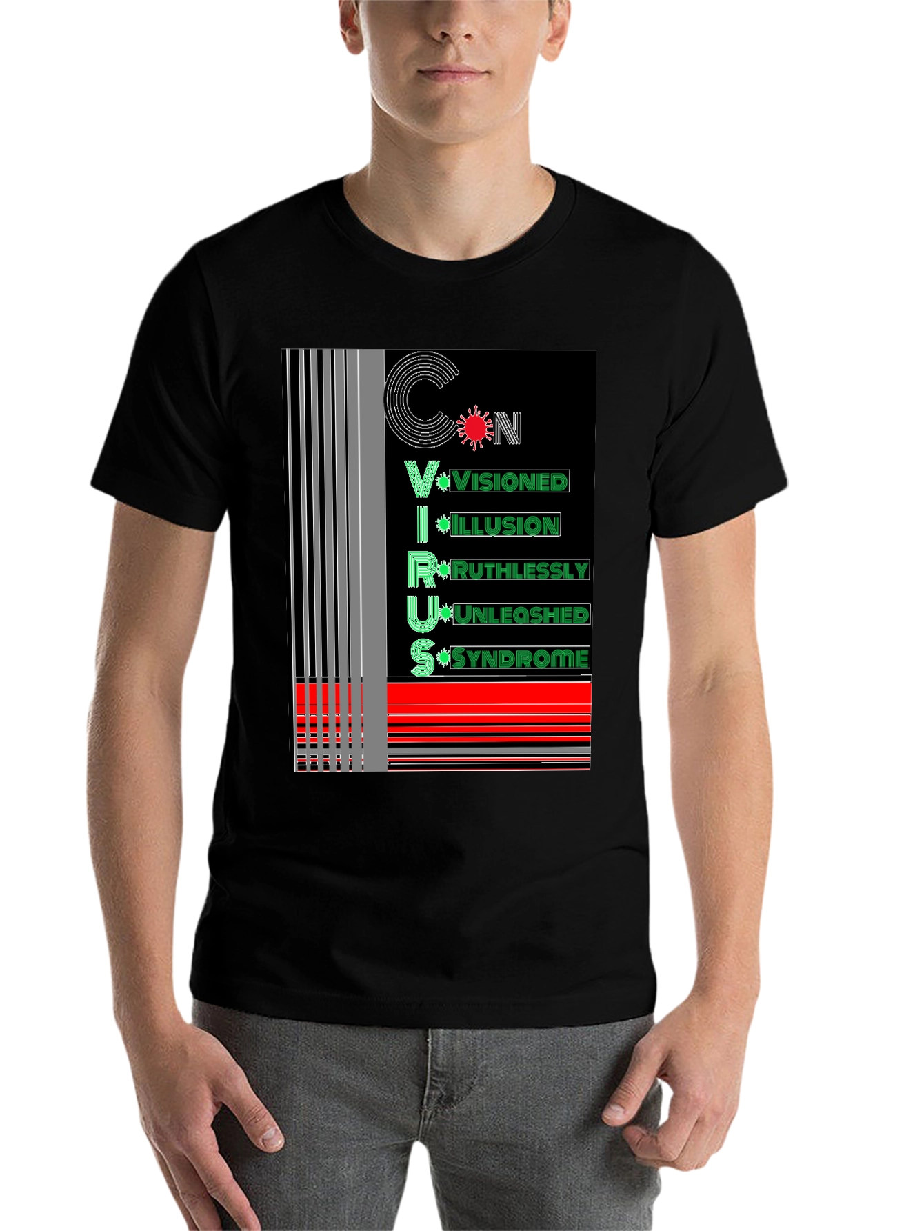 Black Unique Virus Graphic Tee - Black Cotton view 7