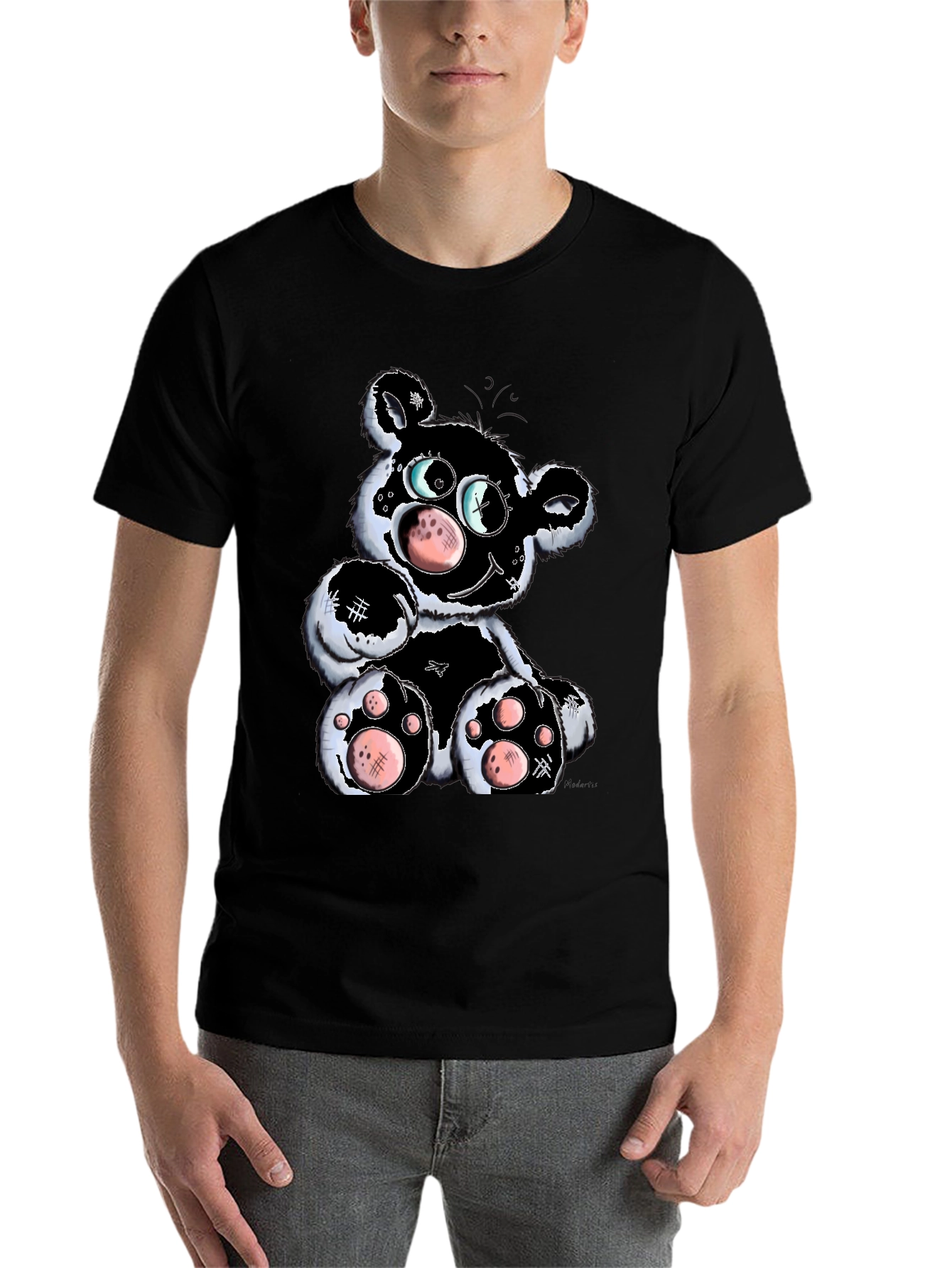 Black Cartoon Bear Graphic T-Shirt - Black view 7