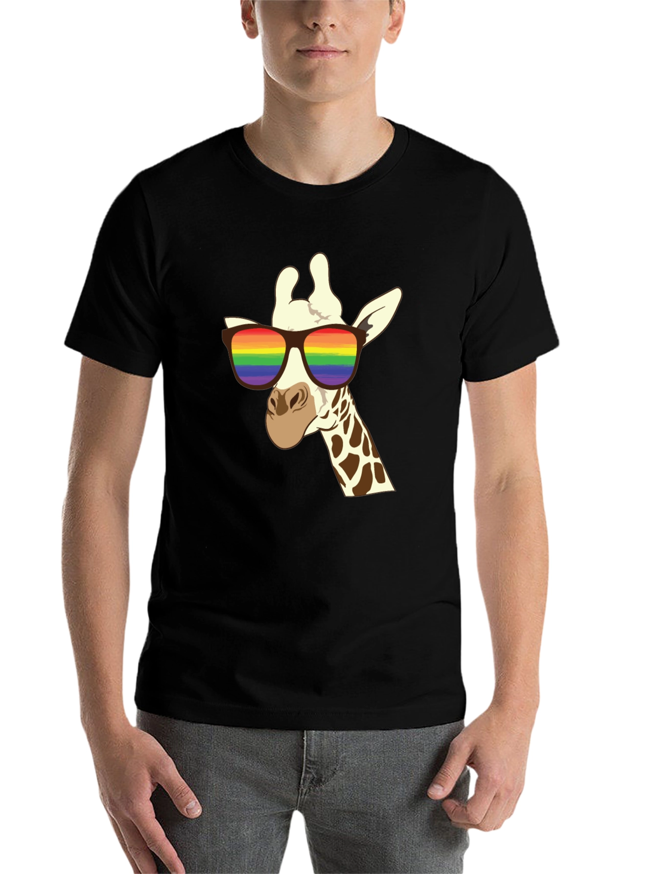 Black Cool Giraffe LGBTQ Pride T-Shirt view 7