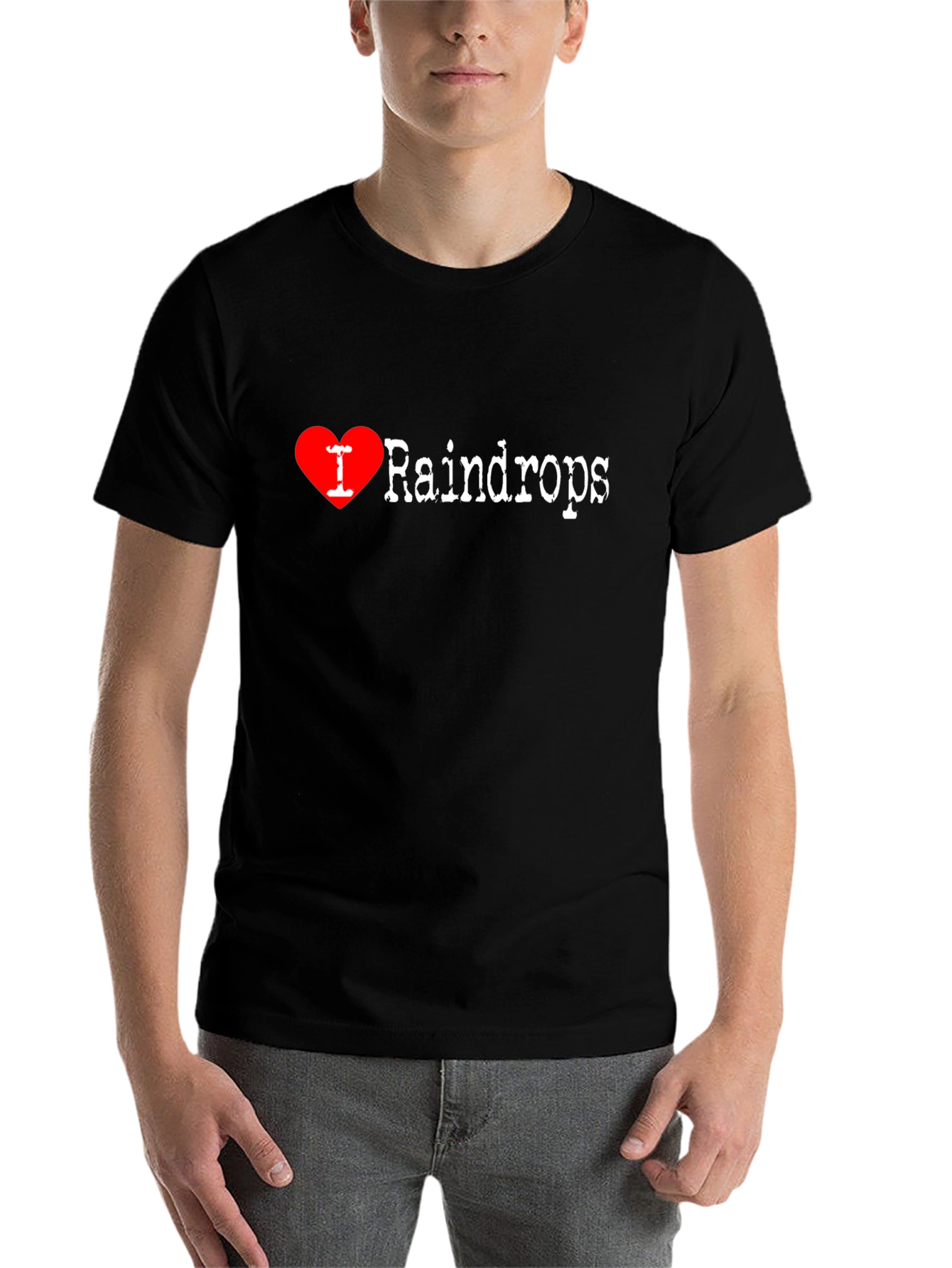 Black I Love Raindrops T-Shirt - Comfortable Black Tee view 7
