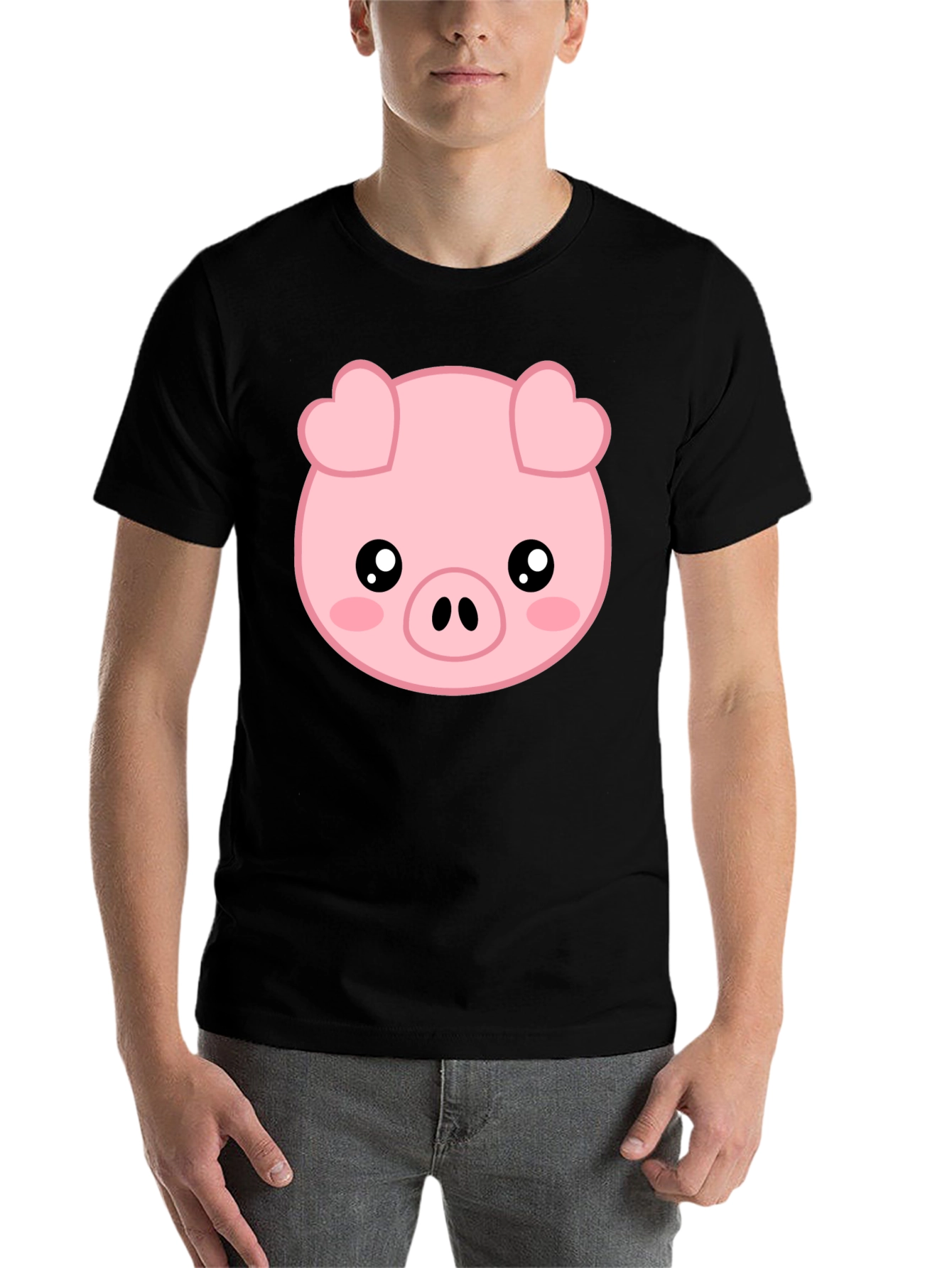 Black Cute Pig Graphic Tee - Black view 7