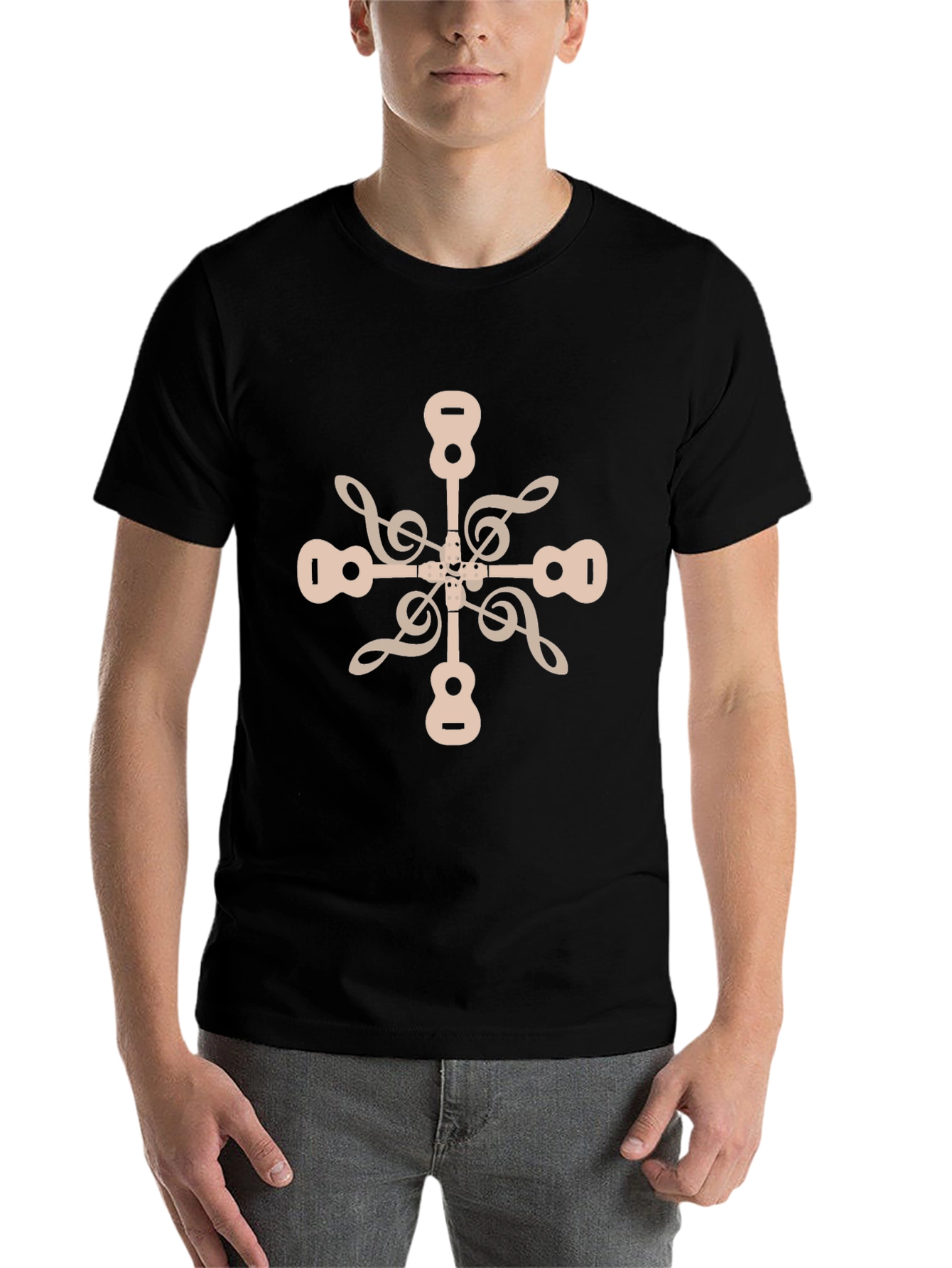 Black Musical Snowflake Graphic Tee - Black Crew Neck view 7