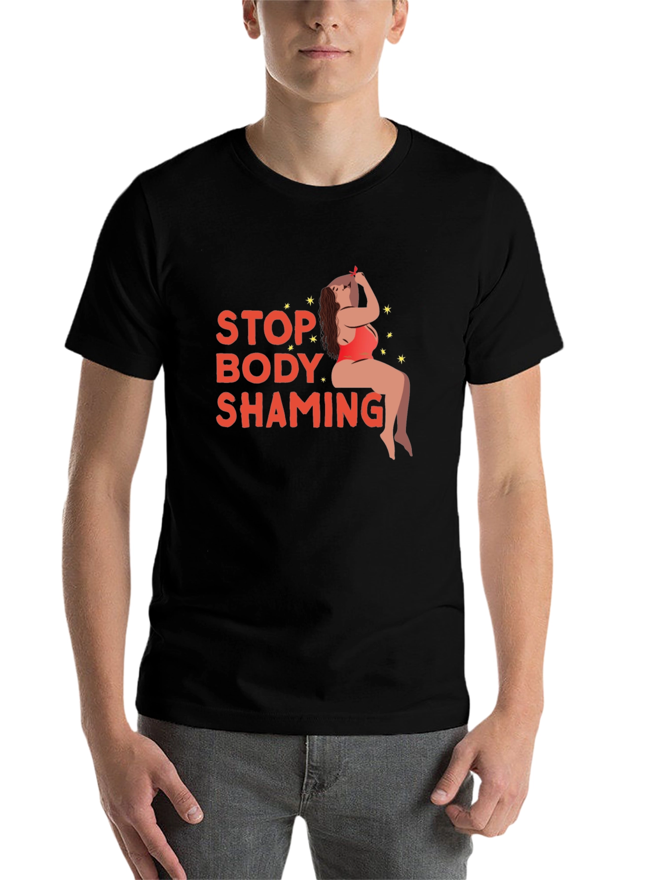 Black Stop Body Shaming Graphic Tee - Black view 7