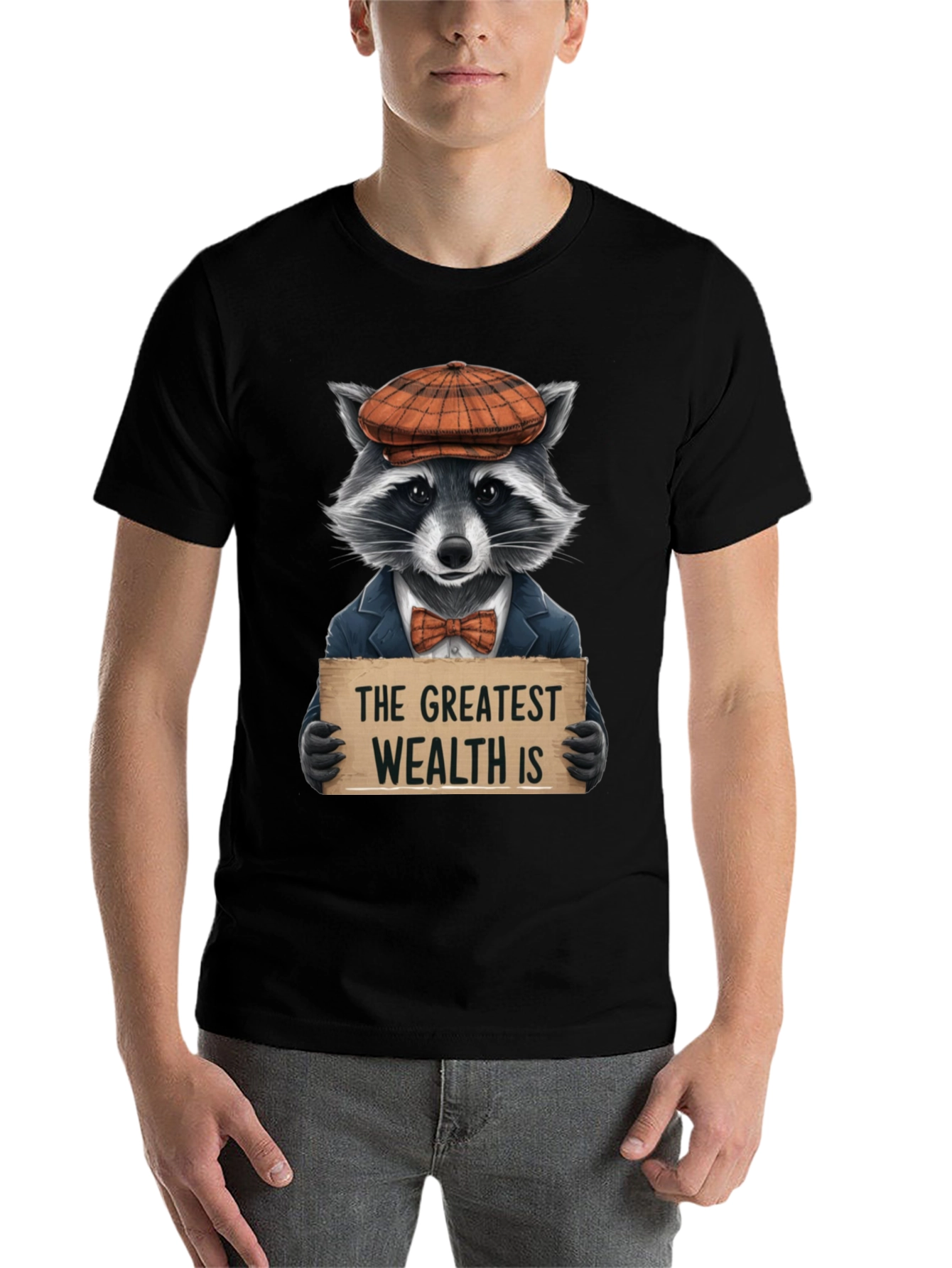 Black The Greatest Wealth Raccoon T-Shirt view 7