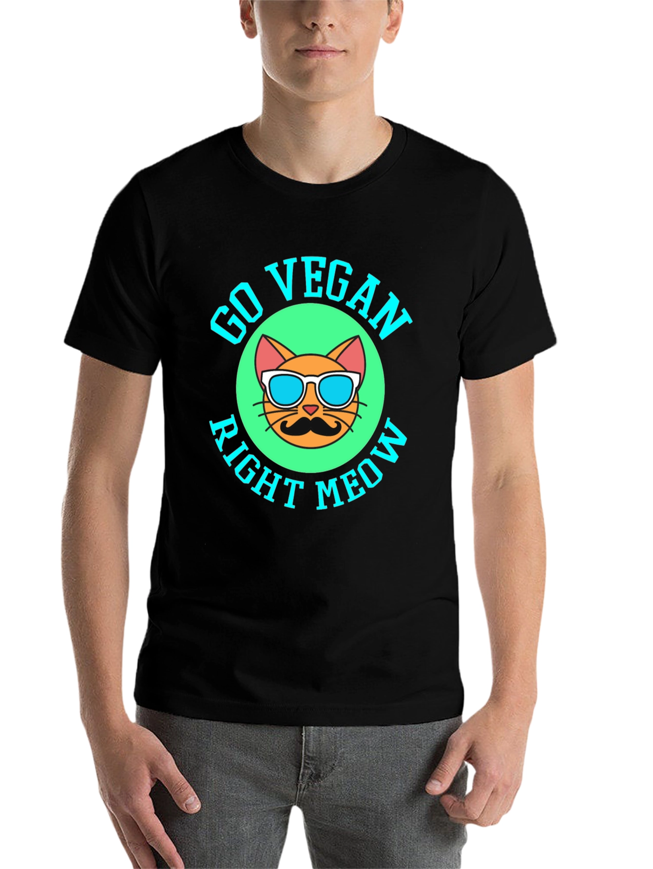 Black Go Vegan Right Meow T-Shirt view 7