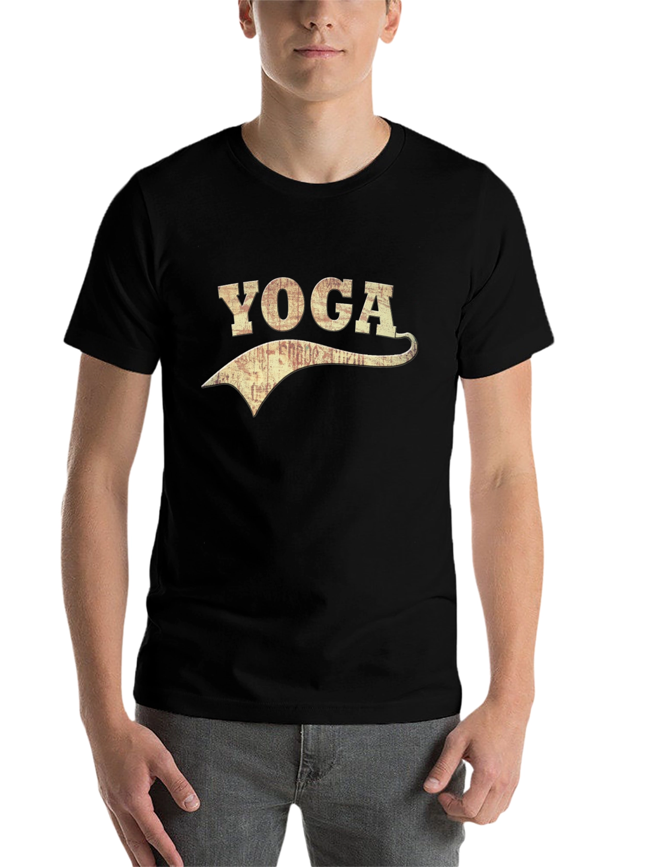Black Vintage Yoga Graphic Tee - Black Cotton Blend view 7