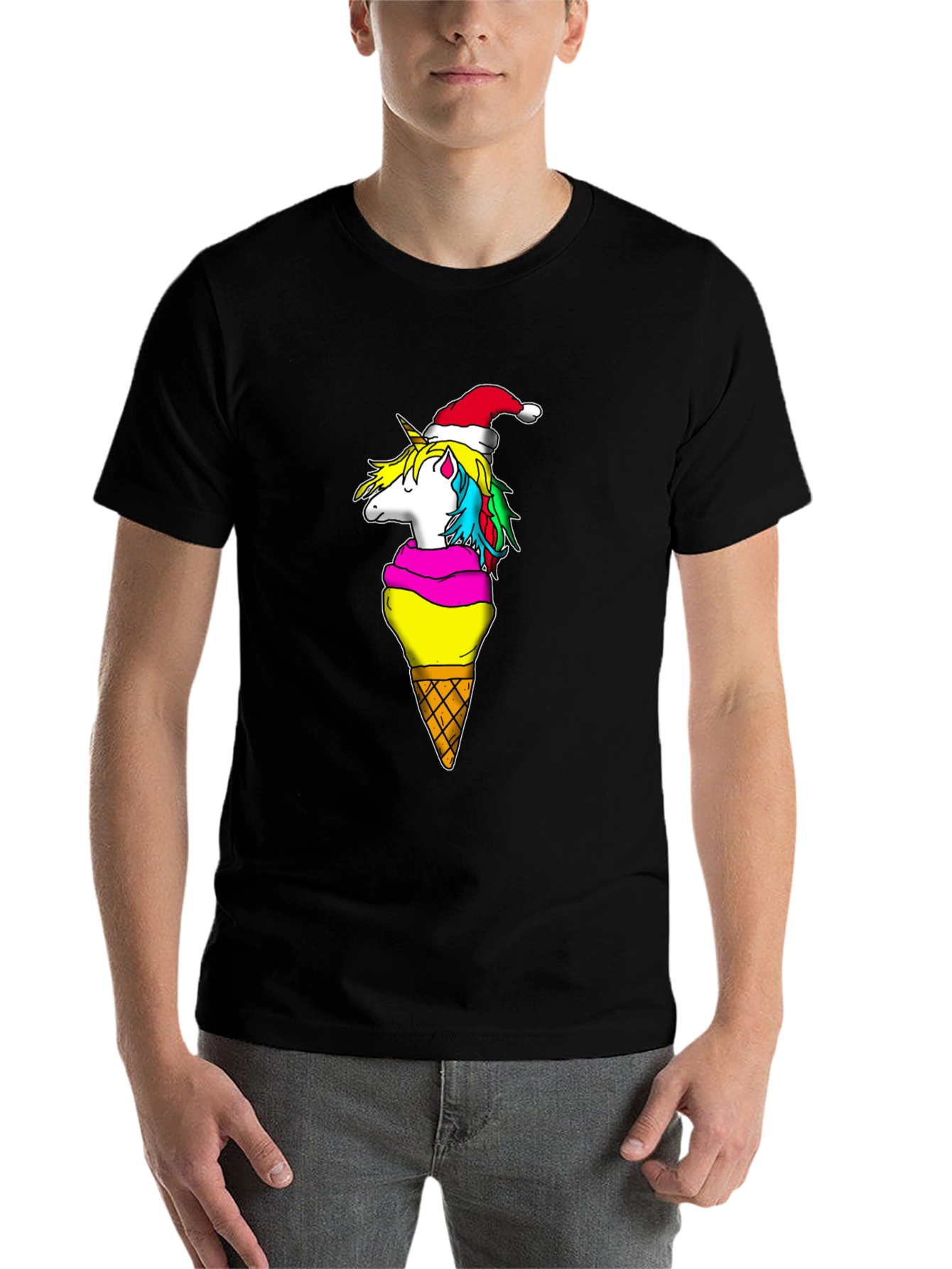 Black Unicorn Ice Cream Cone Christmas T-Shirt view 7