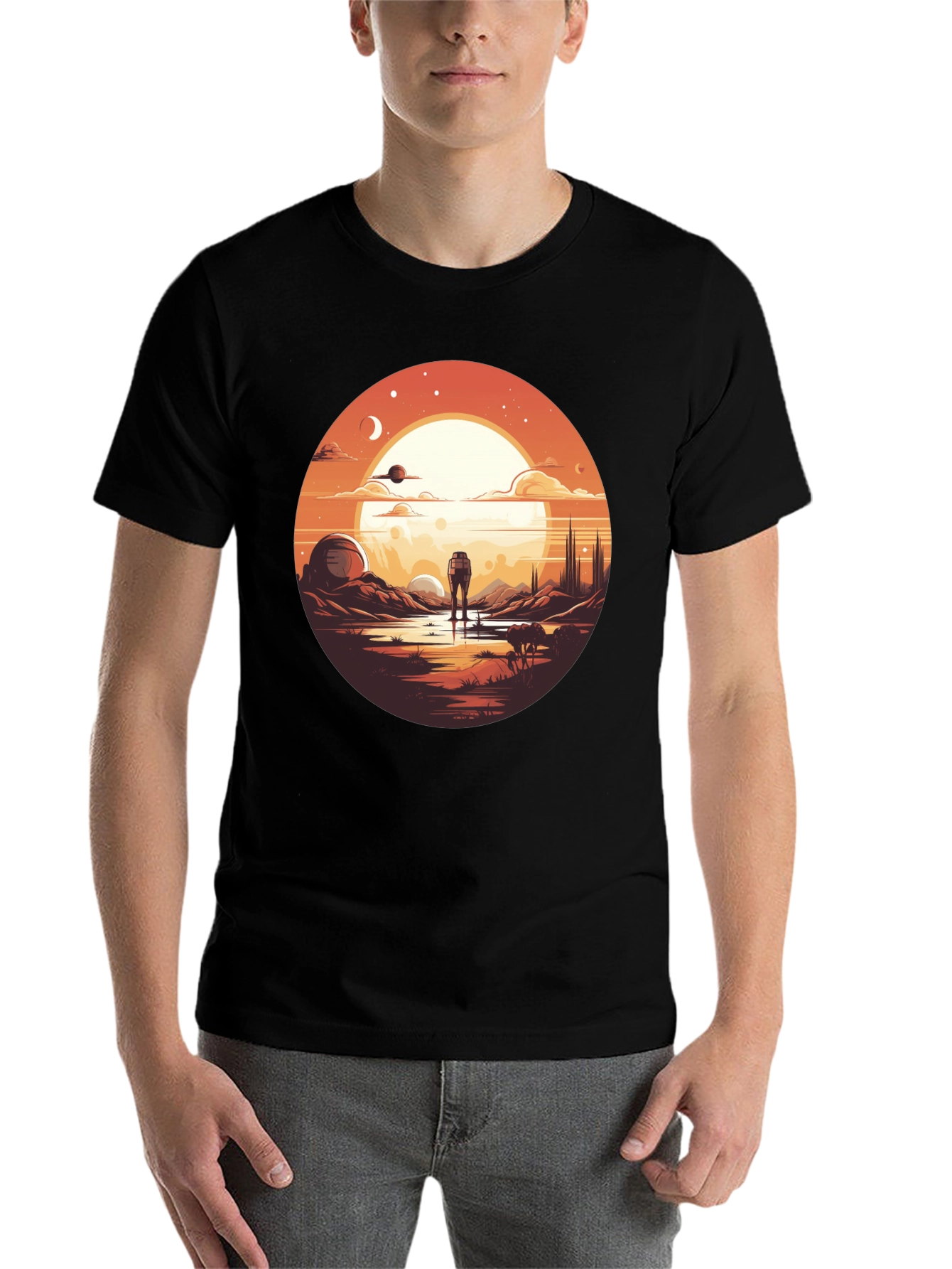 Black Sci-Fi Landscape Graphic Tee view 7