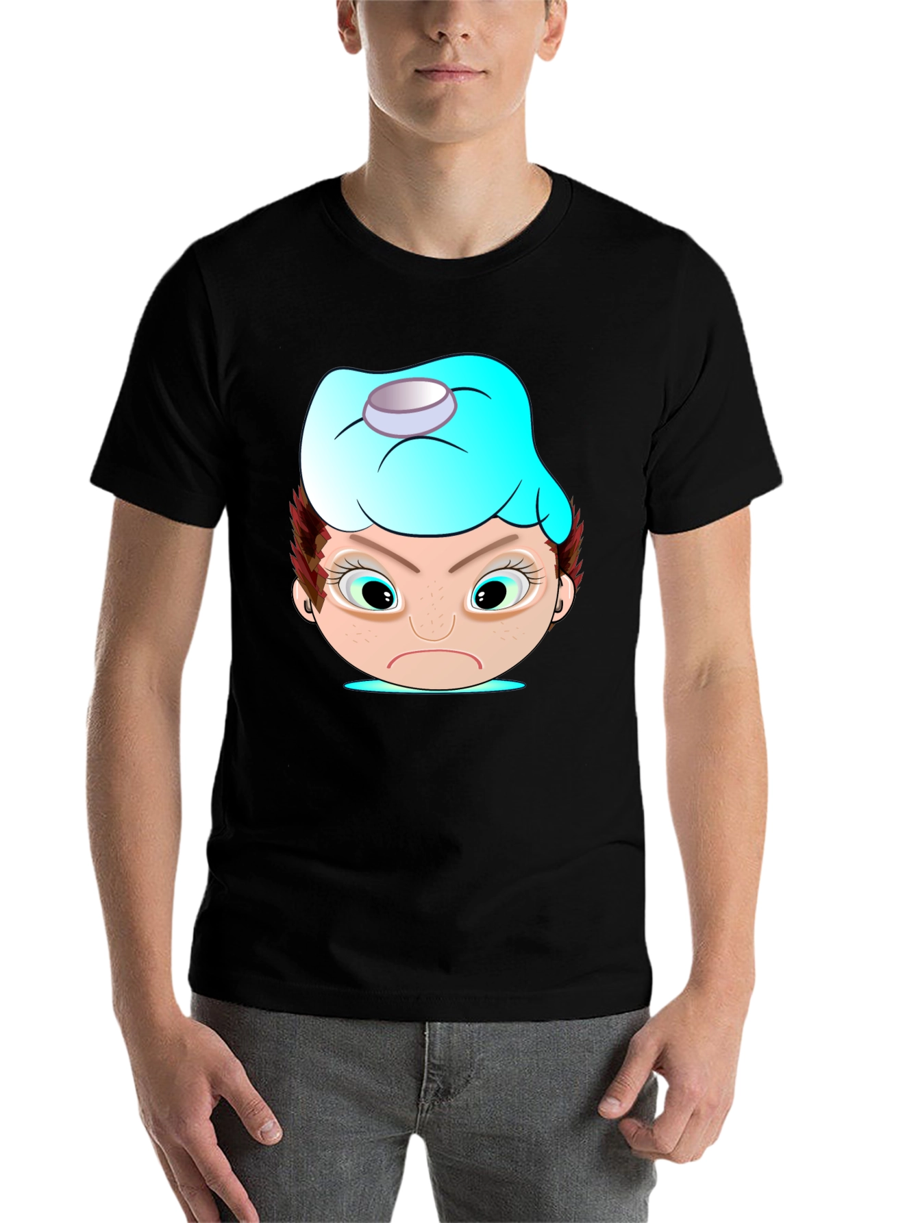Black Funny Cartoon Headache T-Shirt view 7