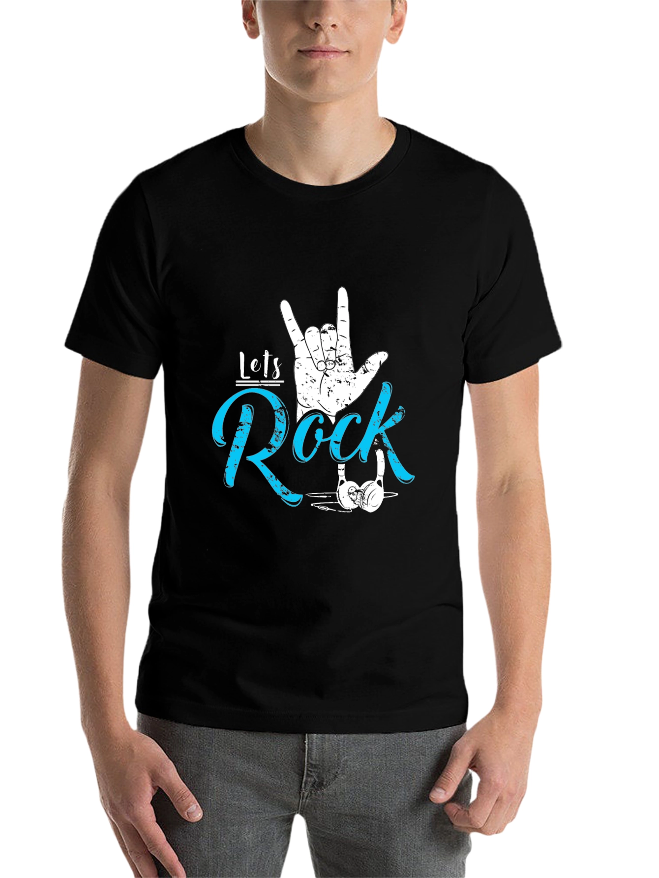 Black Let's Rock Graphic Tee - Cool Music Fan T-Shirt view 7