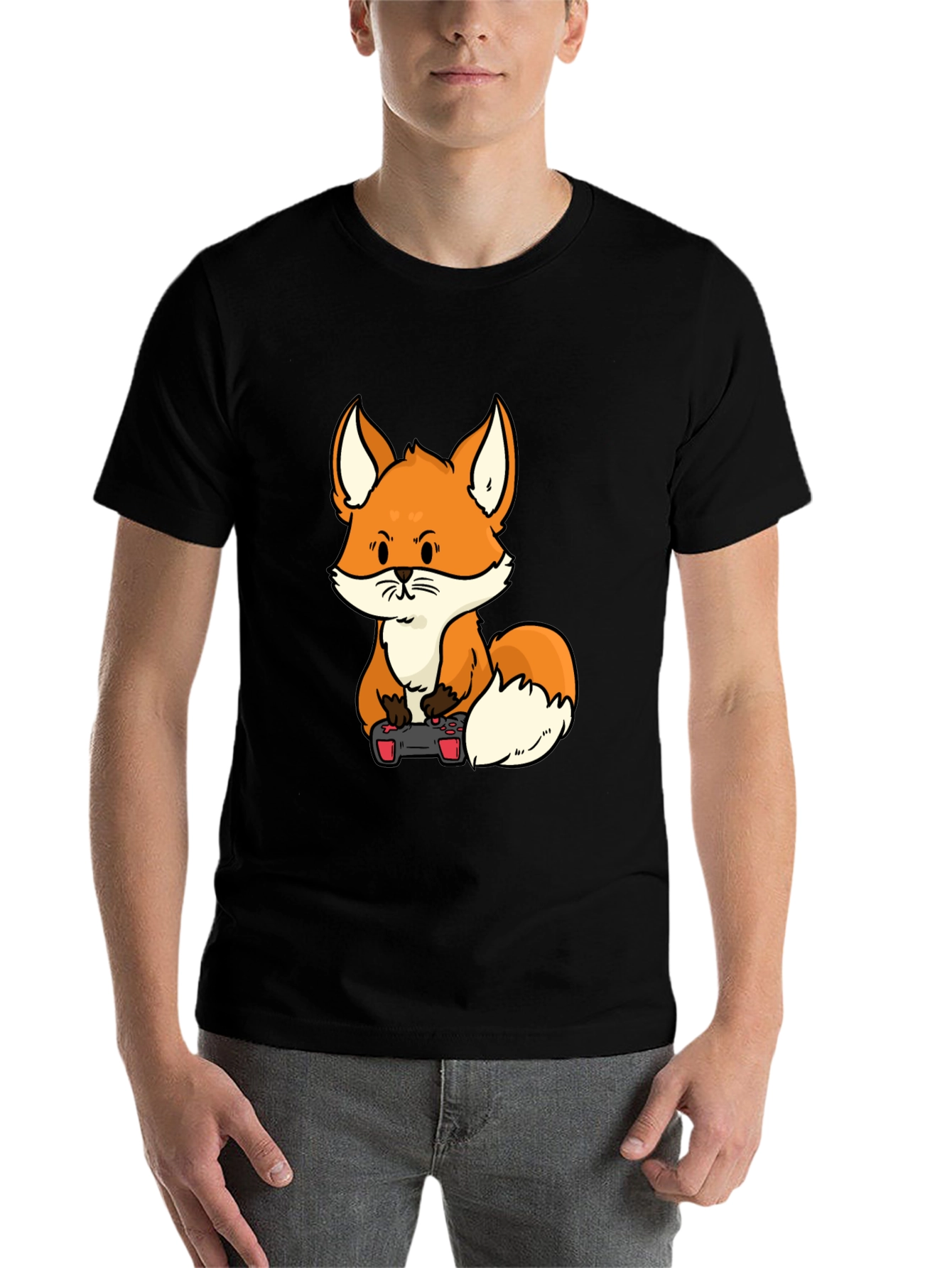 Black Gamer Fox Graphic T-Shirt - Cool Cartoon Design view 7