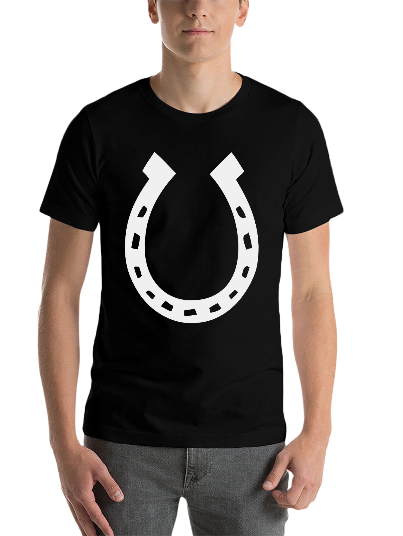 Black Lucky Horseshoe Graphic Tee - Black Cotton Blend T-Shirt view 7