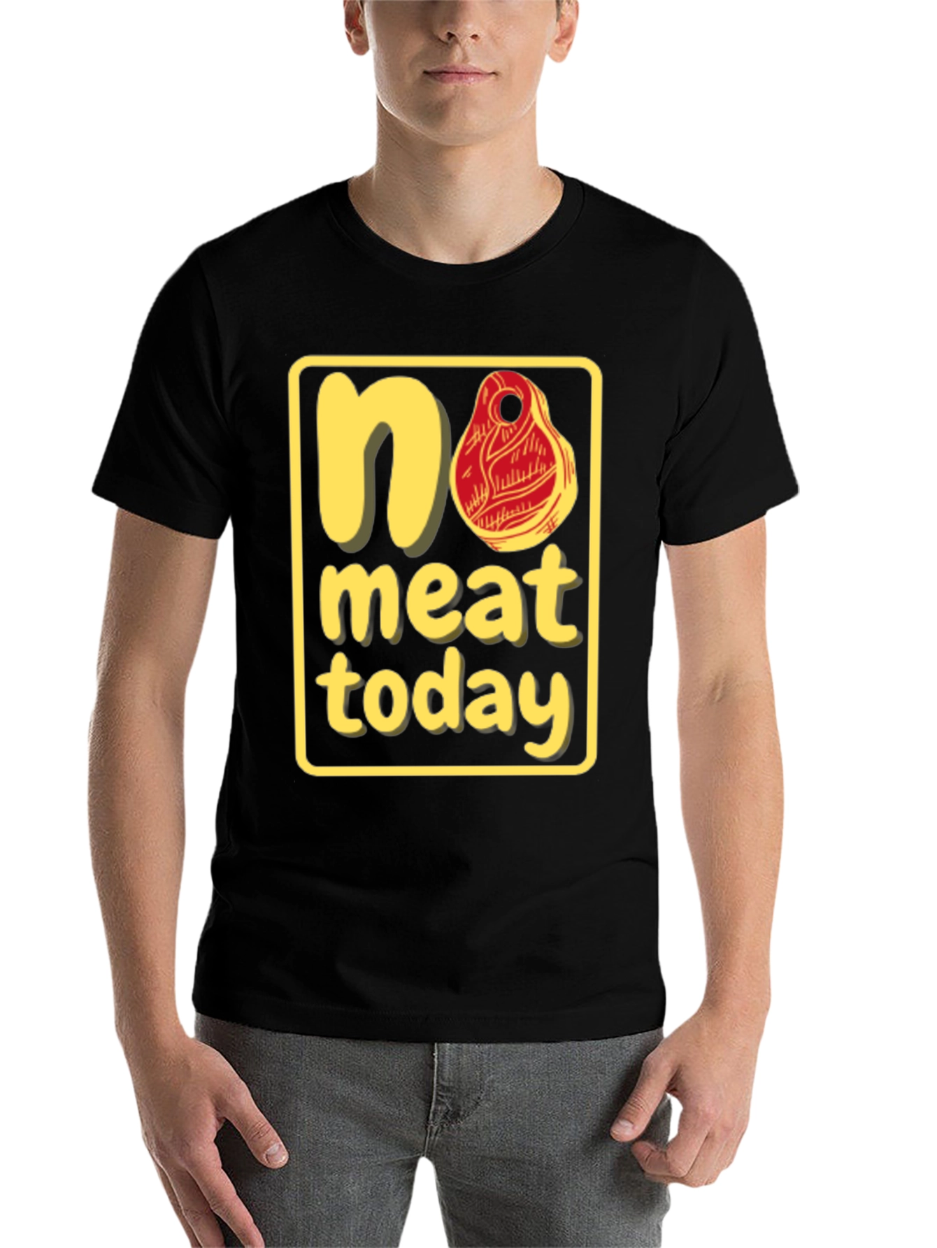 Black No Meat Today Graphic T-Shirt - Black Cotton Tee view 7