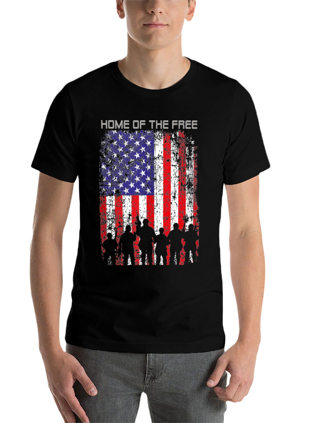 Black Home of the Free American Flag T-Shirt view 7