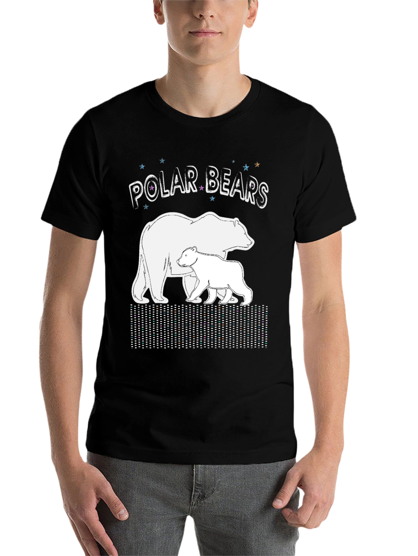 Black Polar Bears Graphic Print Crew Neck T-Shirt view 7