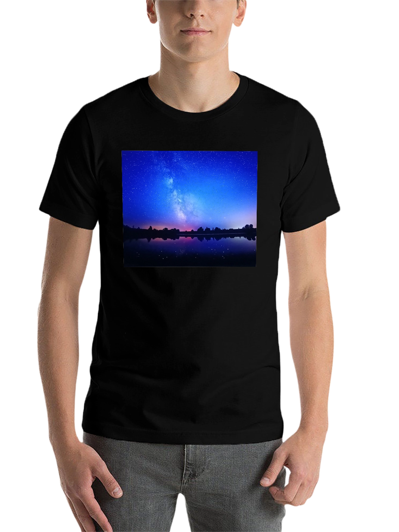 Black Night Sky Reflection Graphic T-Shirt view 7