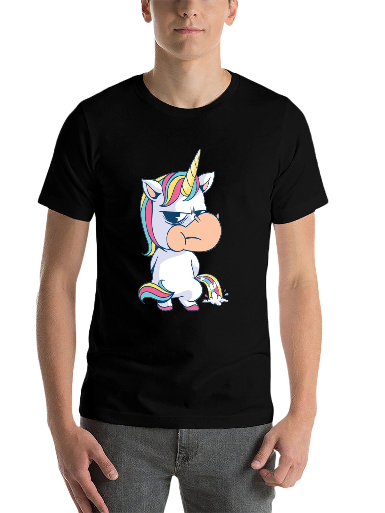 Black Grumpy Unicorn Black T-Shirt Novelty Tee view 7