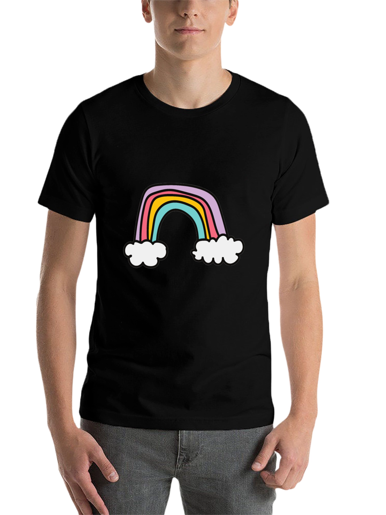 Black Rainbow Graphic Tee - Soft Cotton Blend, Casual Style view 7