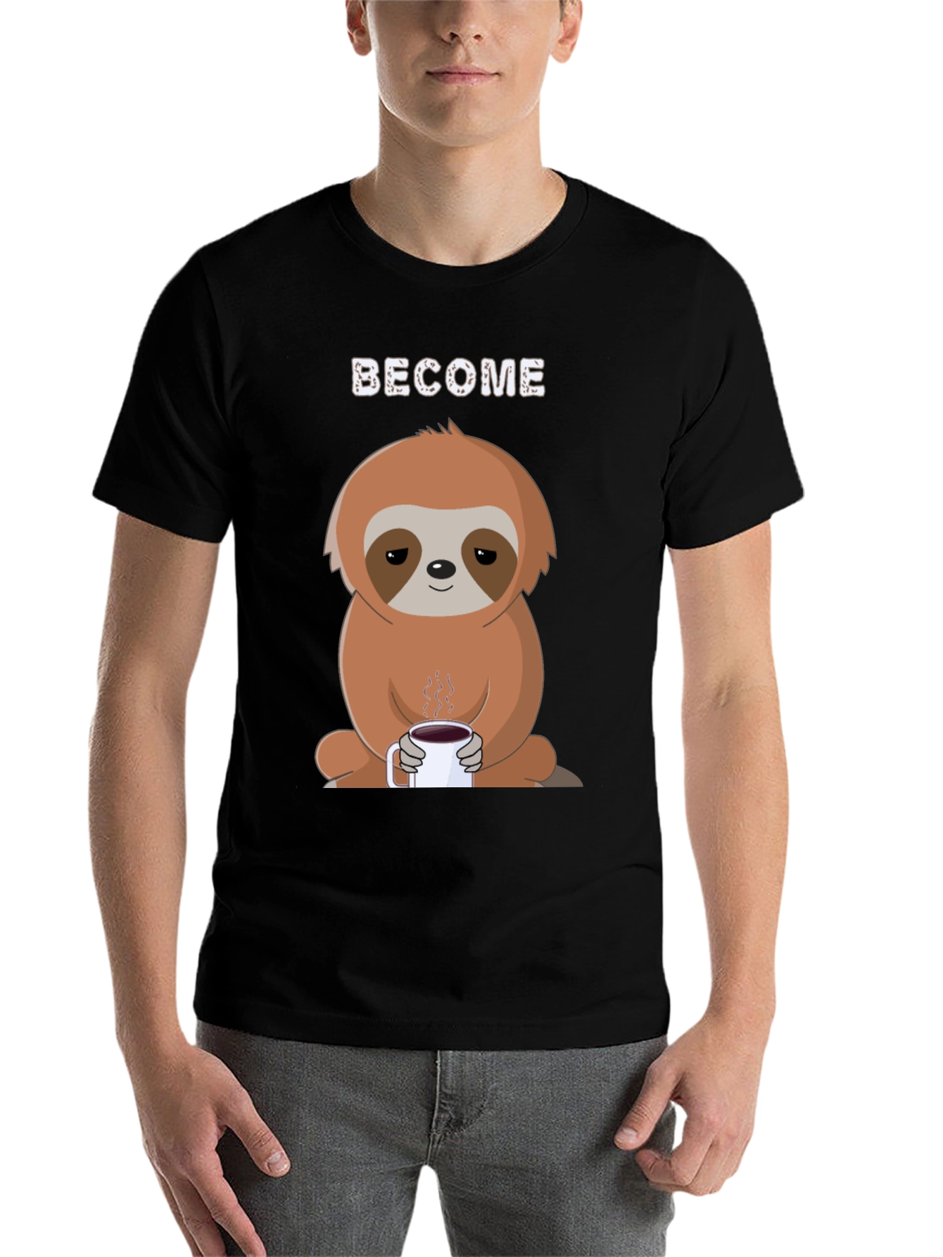 Black Become Coffee Sloth T-Shirt - Relaxed Graphic Tee view 7