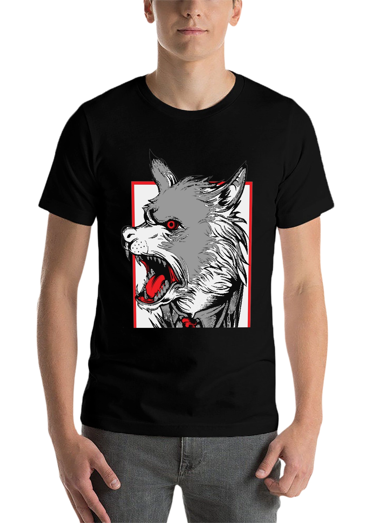 Black Wolf Graphic Print Black T-Shirt view 7