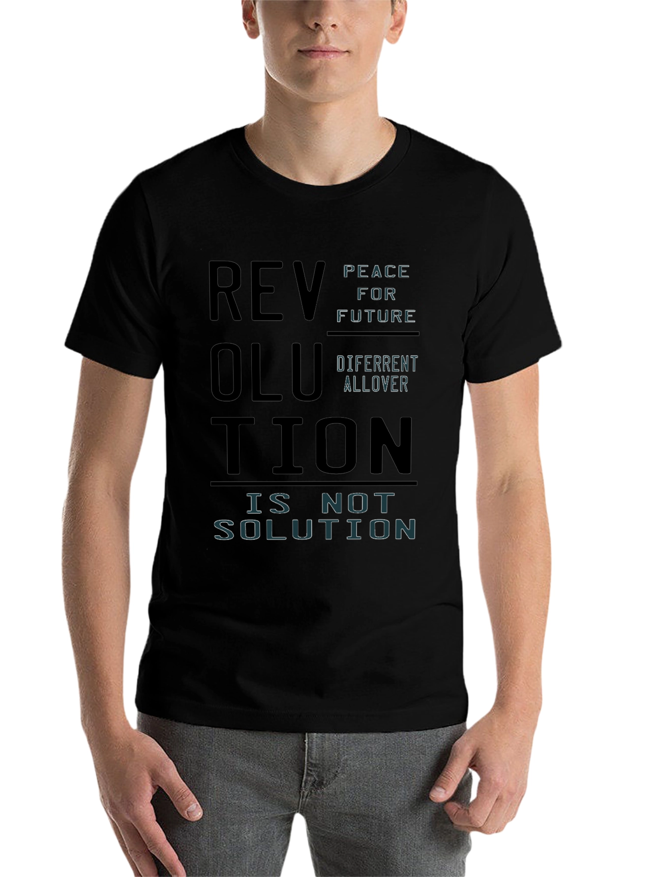 Black Revolution Slogan Graphic Print T-Shirt view 7