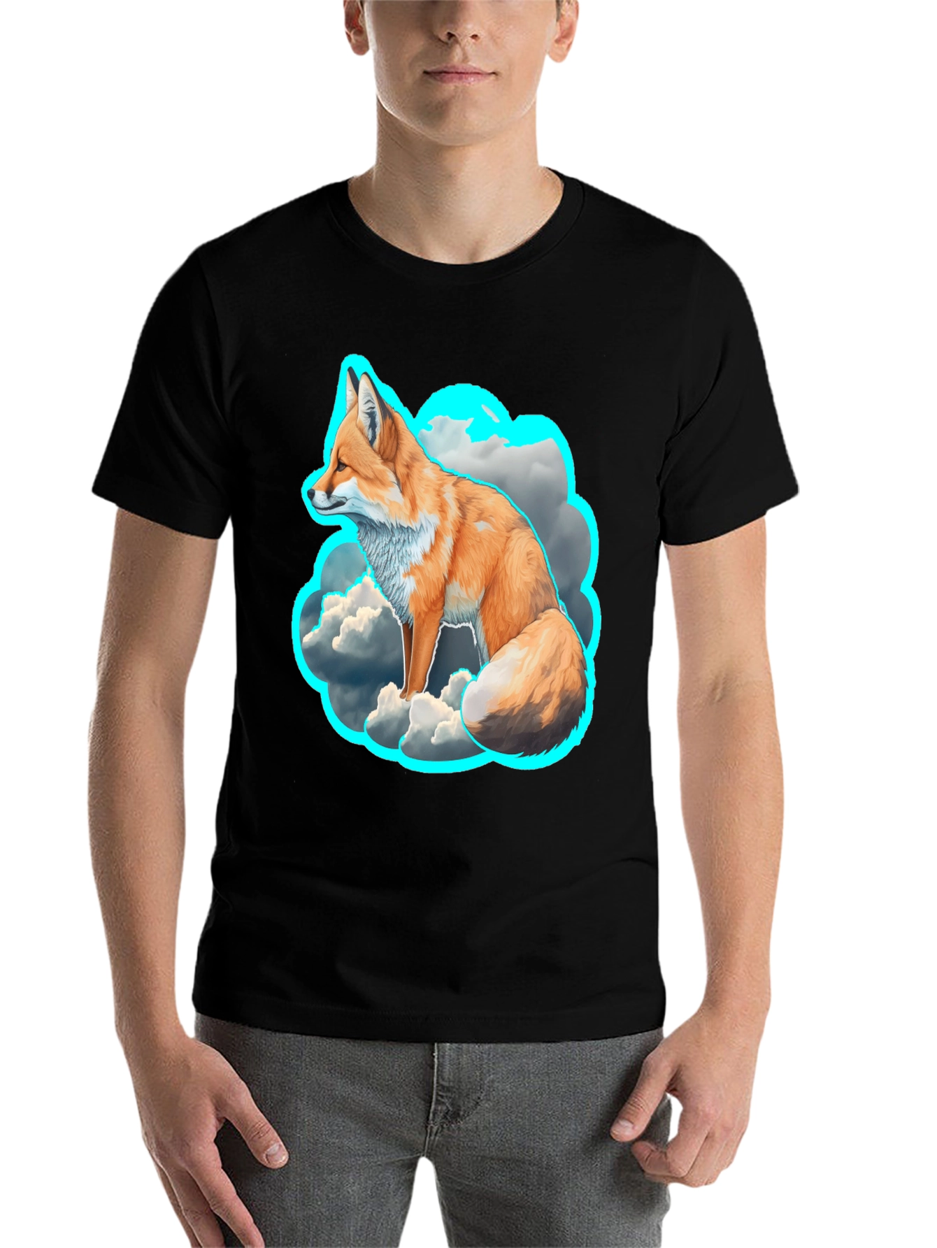Black Fox in the Clouds Graphic Tee - Unique Design view 7