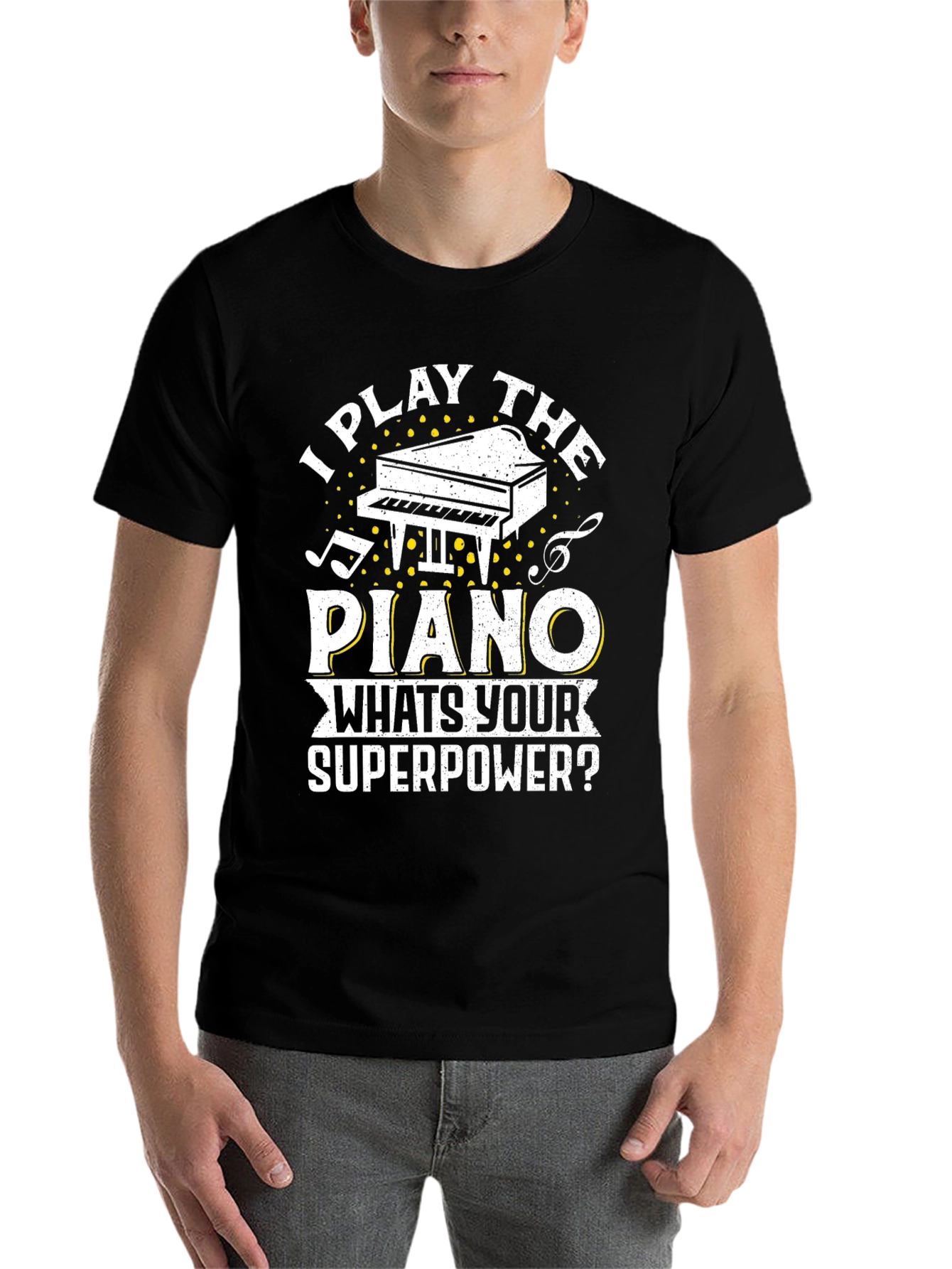 Black I Play the Piano T-Shirt - Musician Superpower Tee view 7