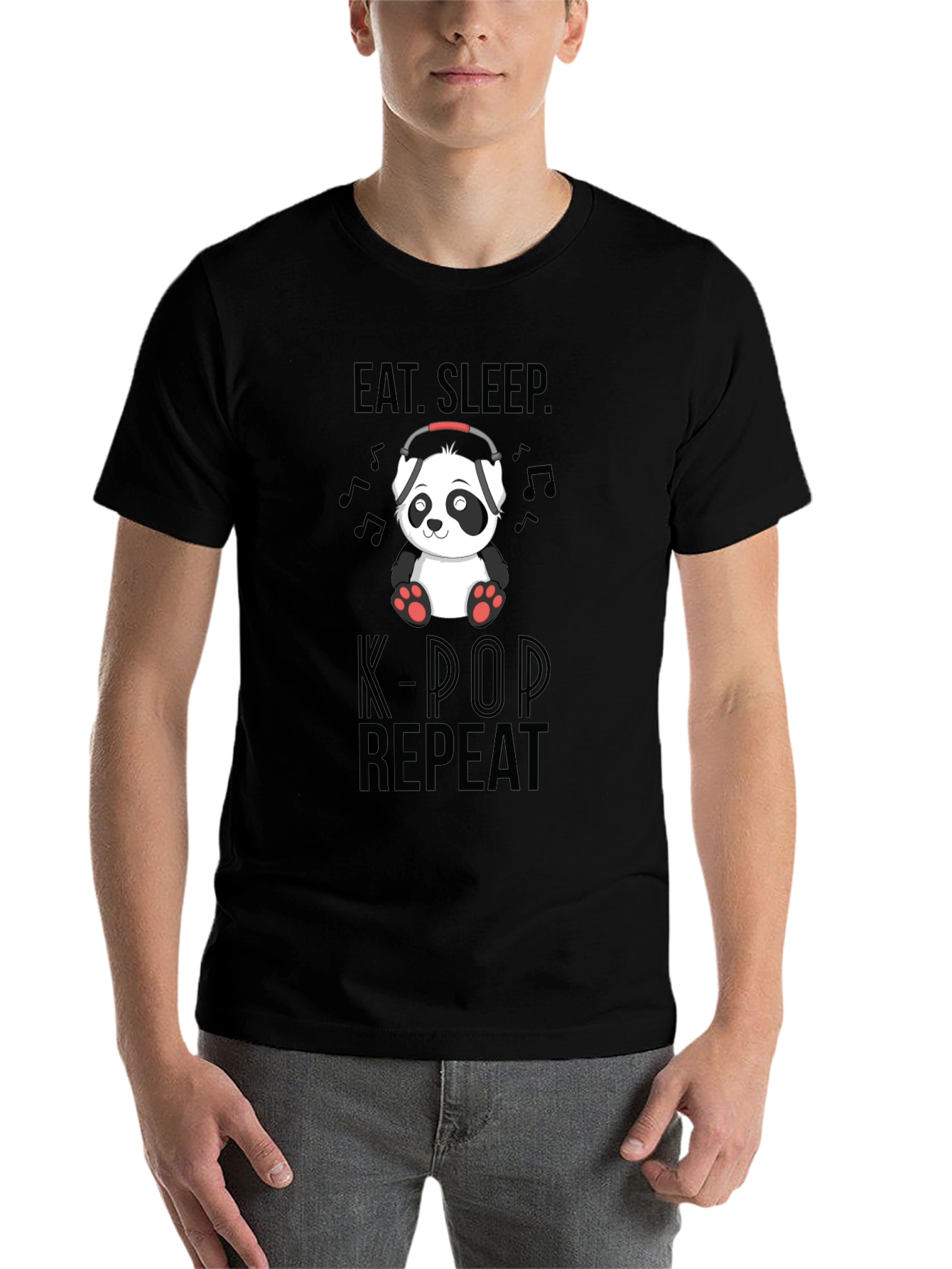 Black Eat, Sleep, K-Pop Repeat Panda Graphic Tee view 7