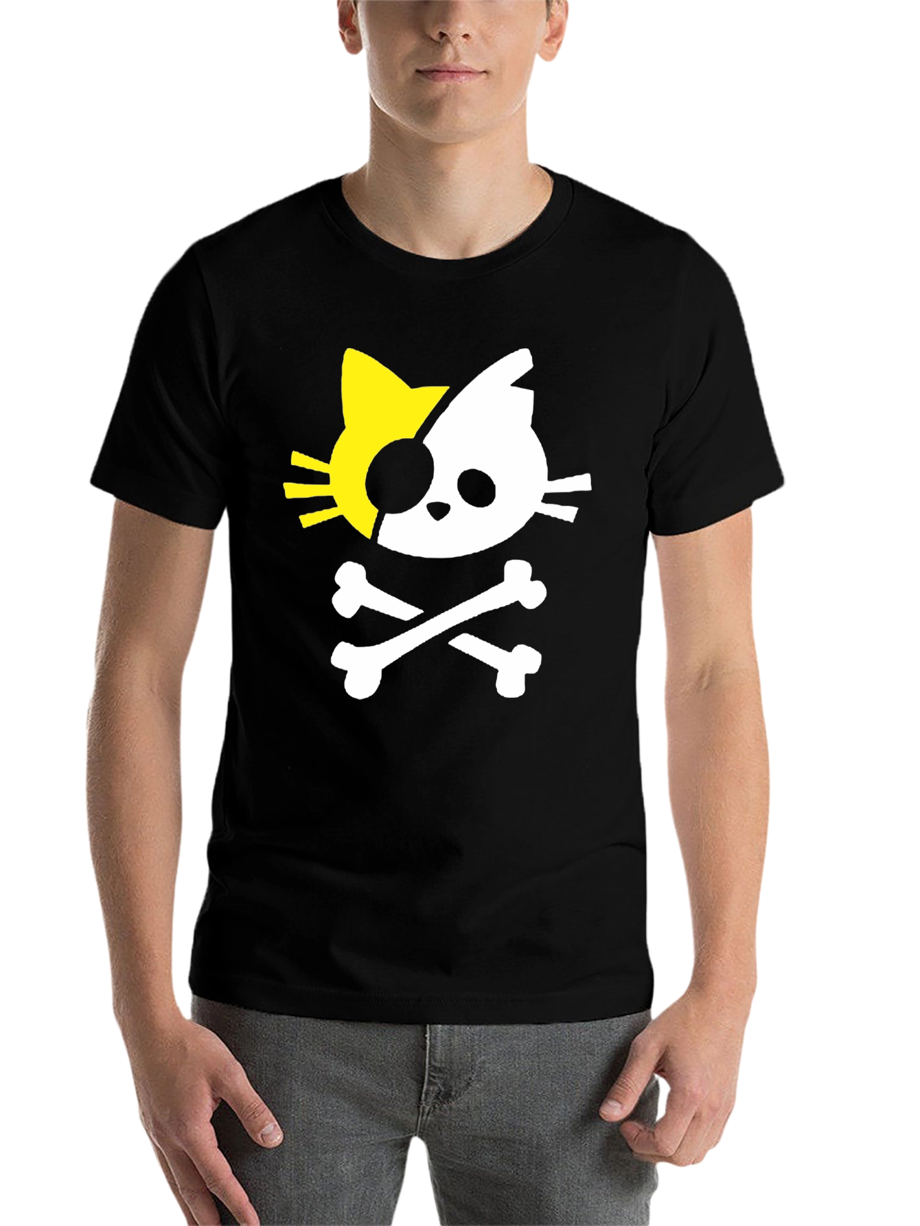 Black Pirate Kitty Graphic Tee - Black Cotton T-Shirt view 7