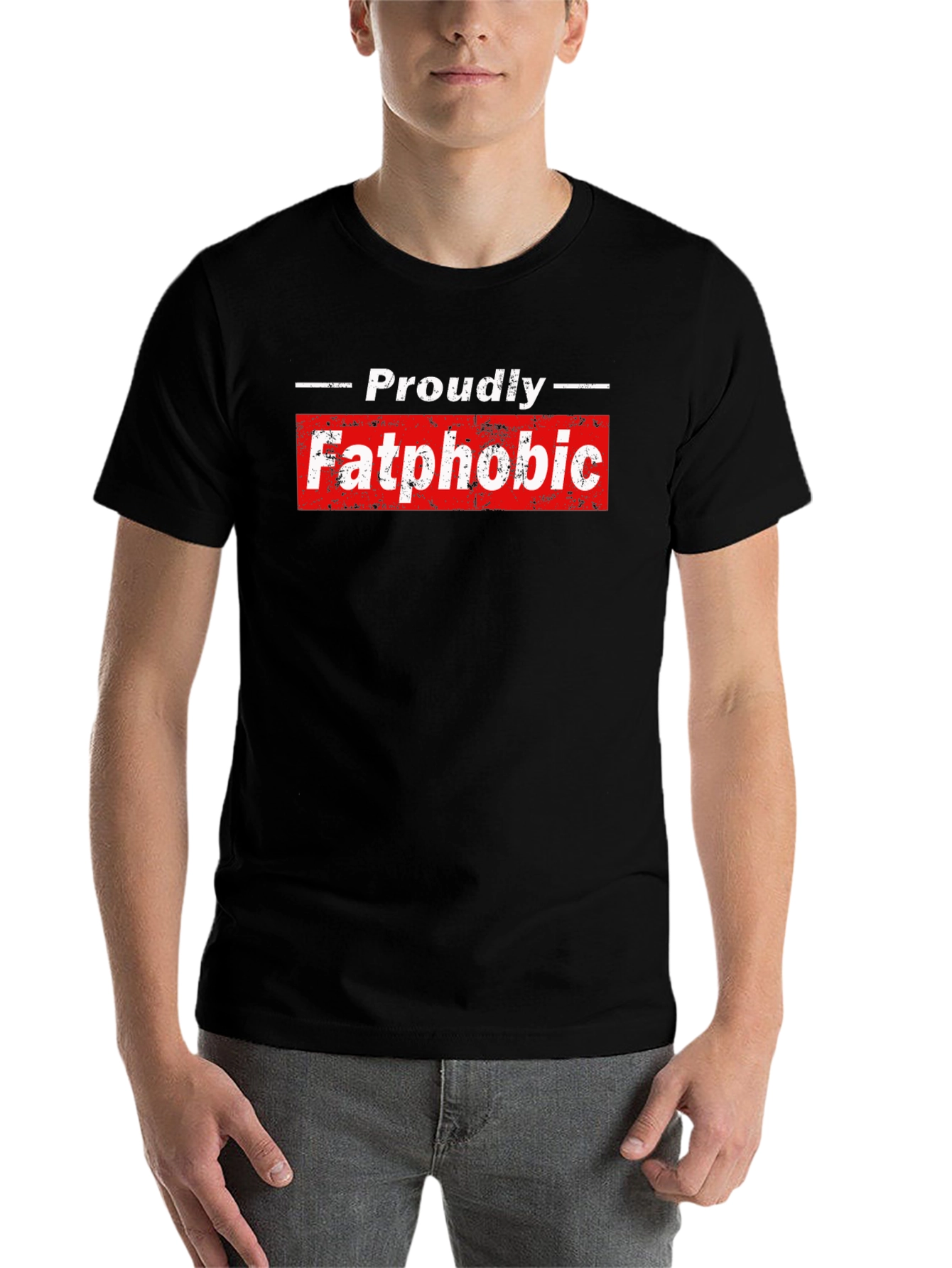 Black Proudly Fatphobic Graphic Tee - Bold Statement Shirt view 7