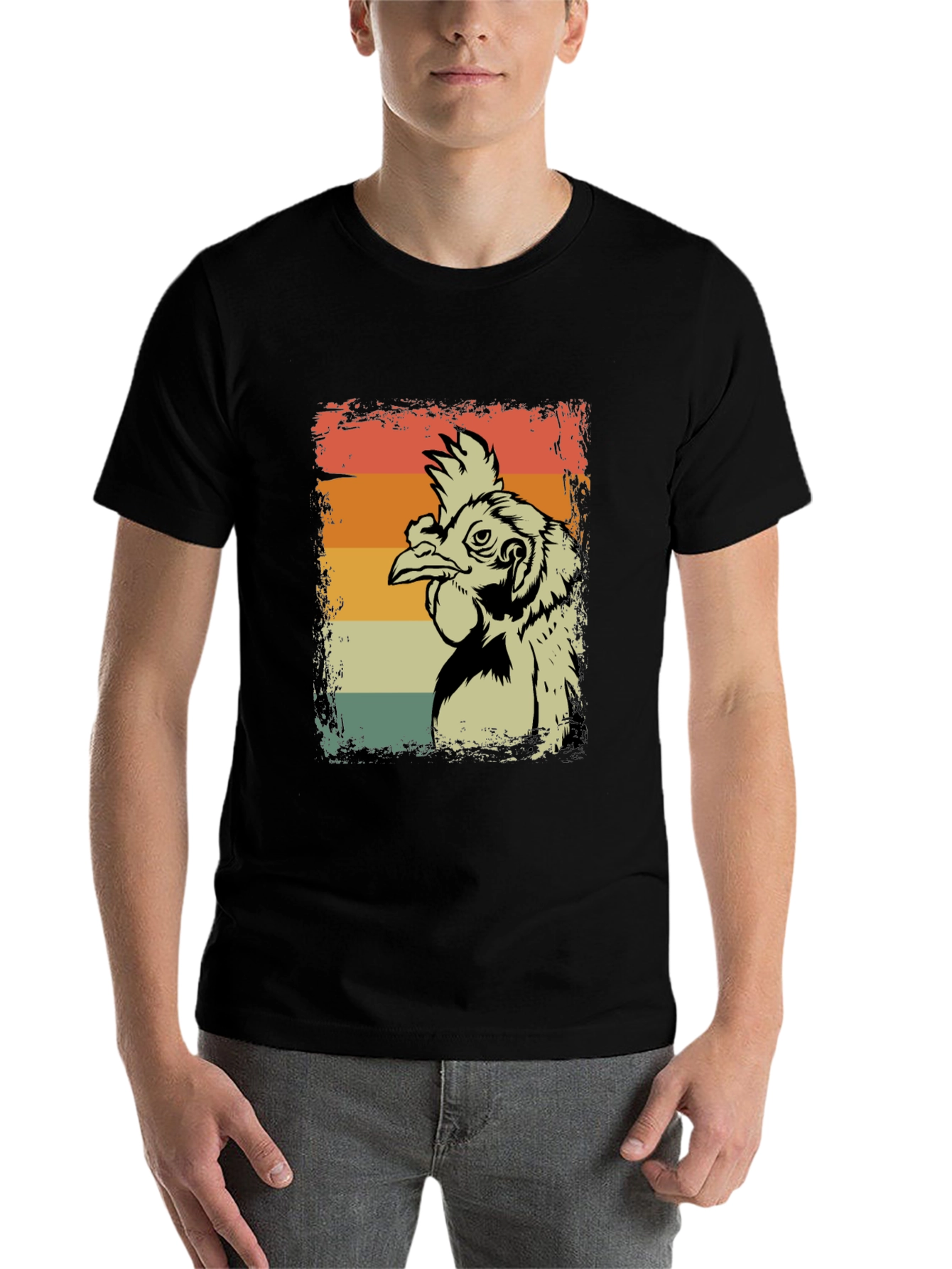 Black Retro Chicken T-Shirt - Vintage Style Graphic Tee view 7