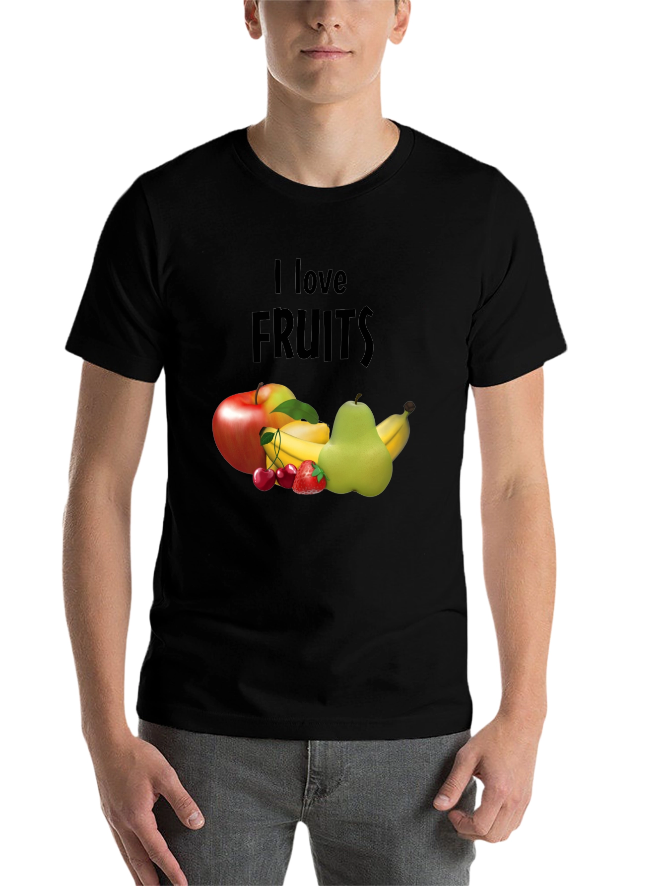 Black I Love Fruits Graphic Tee - Casual Black T-Shirt view 7