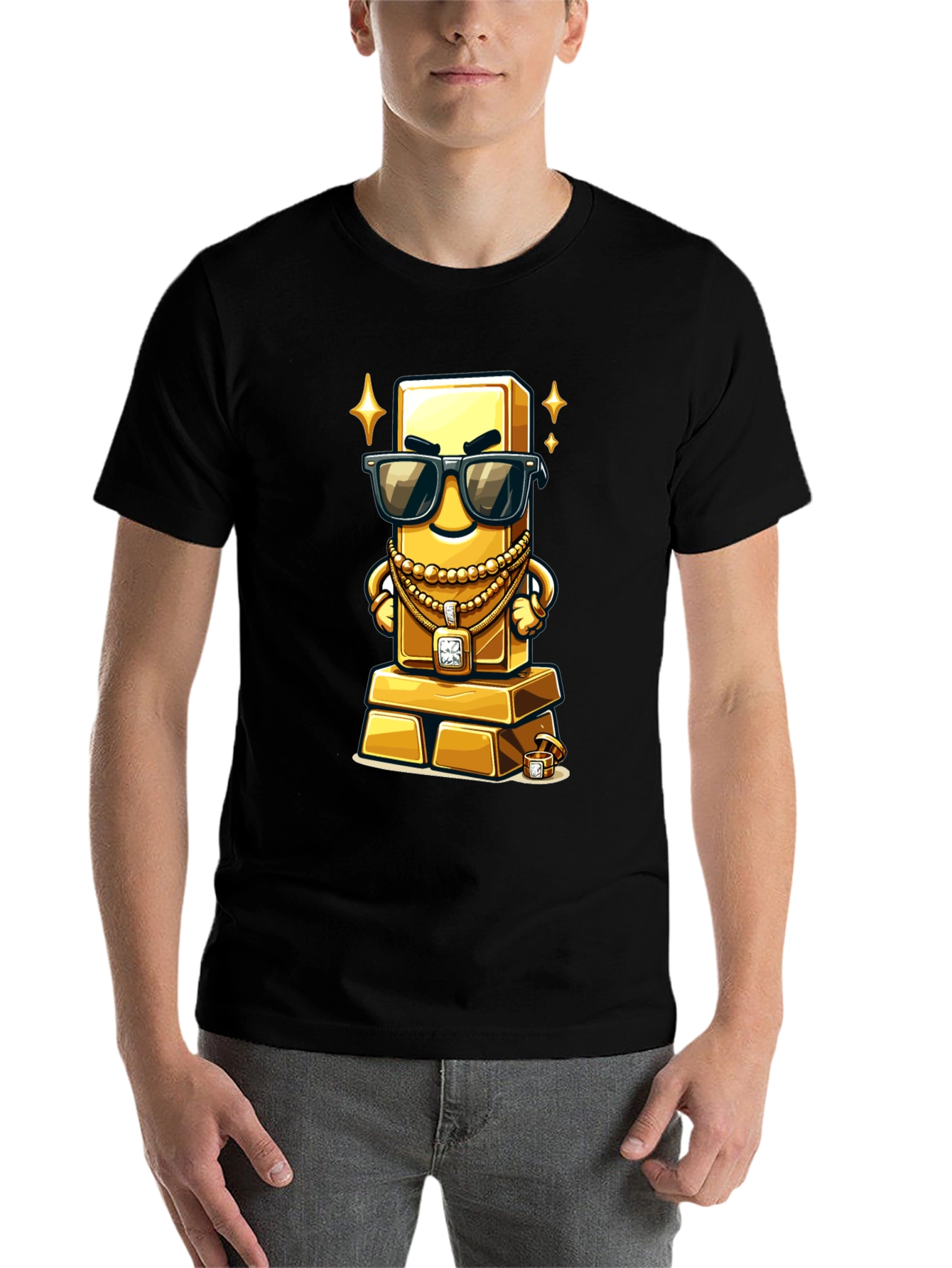 Black Gold Bar Cartoon Graphic Tee view 7