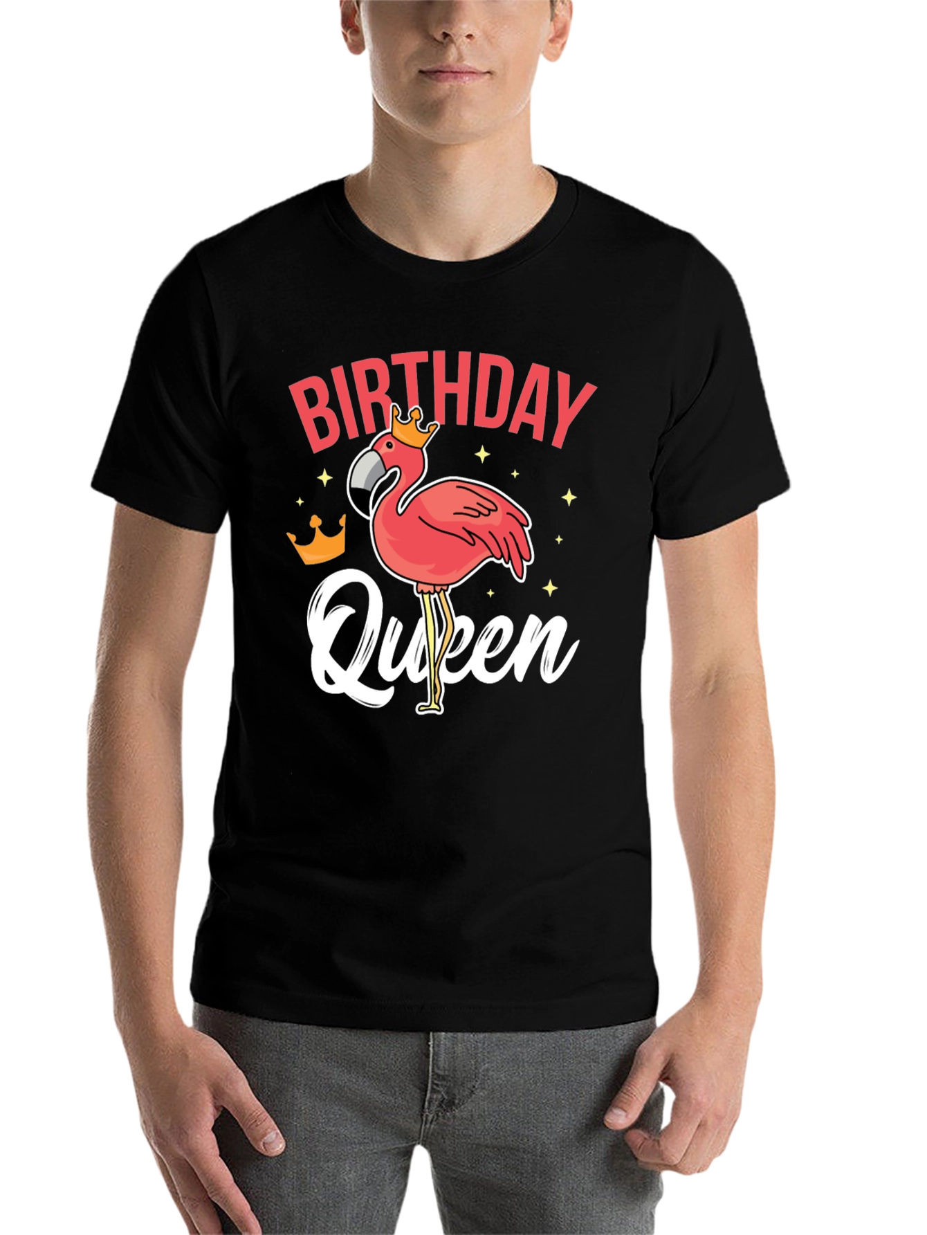 Black Birthday Queen Flamingo T-Shirt view 7