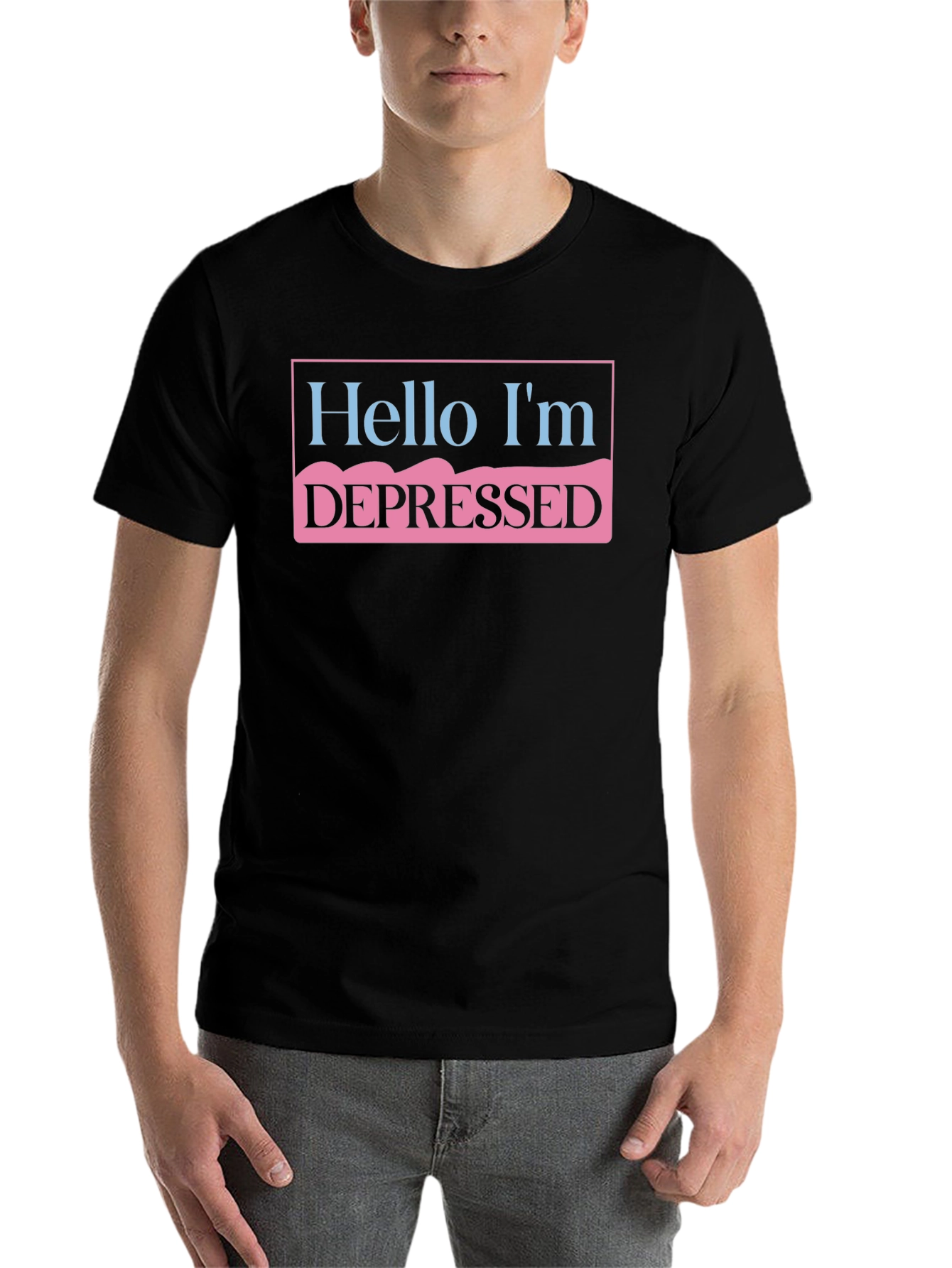 Black Hello I'm Depressed T-Shirt - Funny Graphic Tee view 7