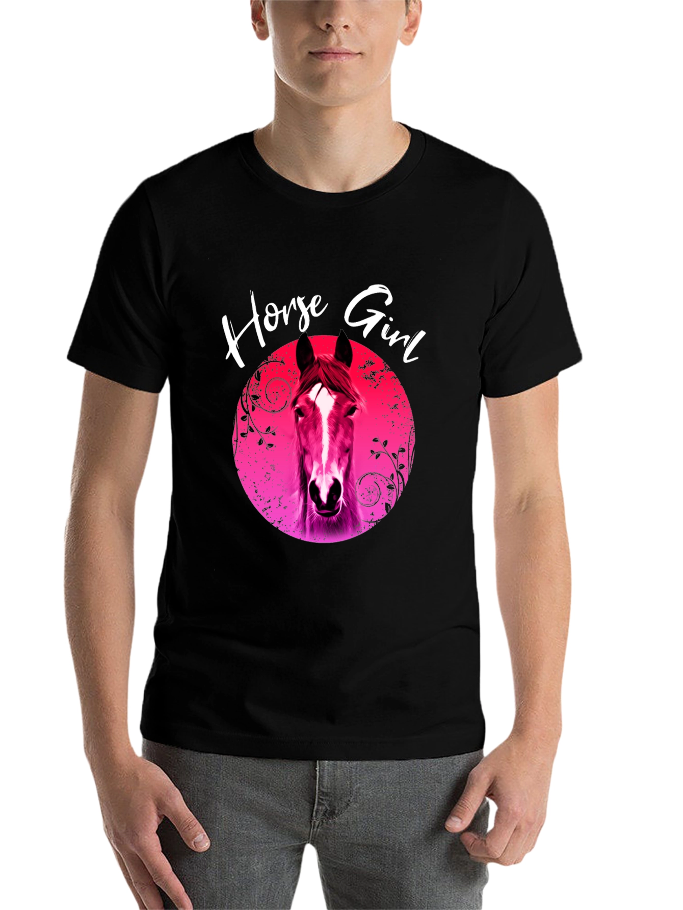 Black Horse Girl Graphic Tee - Black Unisex T-Shirt view 7