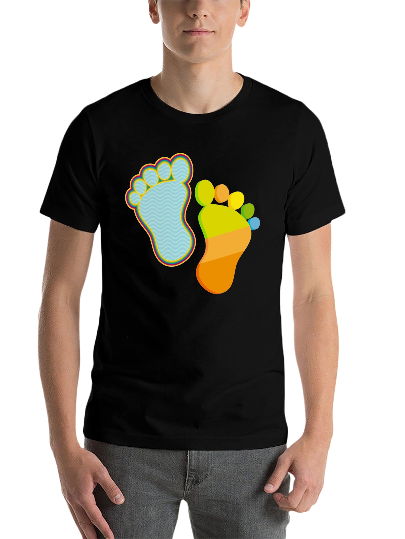 Black Whimsical Footprint Graphic Tee - Funky Feet Fashion view 7