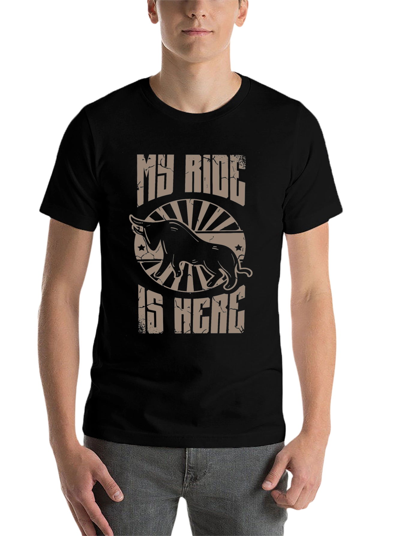 Black My Ride is Here Bull T-Shirt - Black Cotton Tee view 7